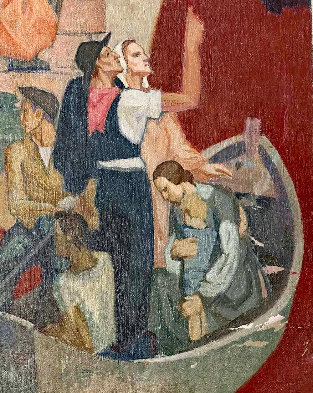 « Children of the Crucible », saisissante peinture murale Art déco de Beck, citation de T. Roosevelt Bon état - En vente à Philadelphia, PA