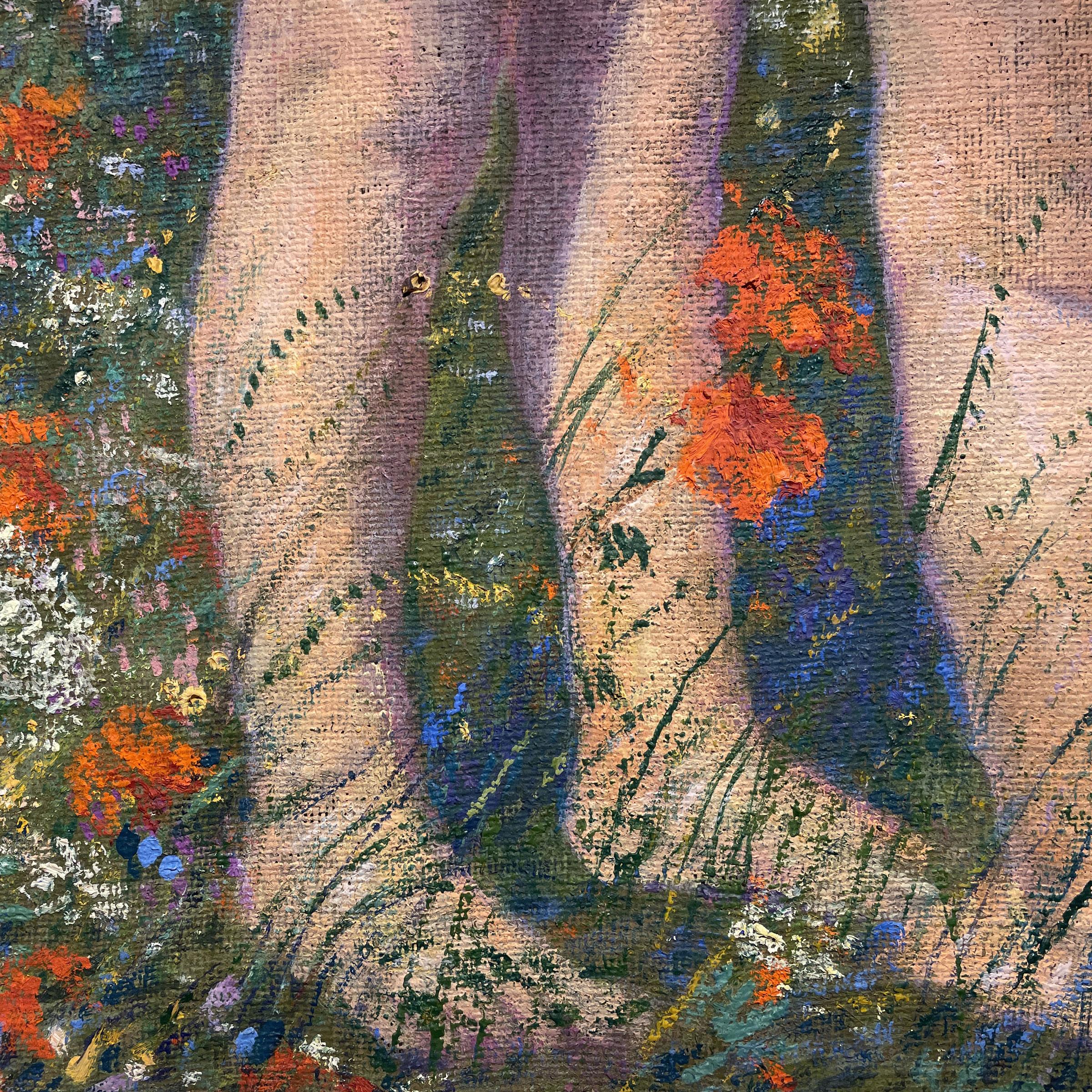 Mountain Flowers and Children Painting, Oil on Canvas, Salvino Tofanari, 1930 4