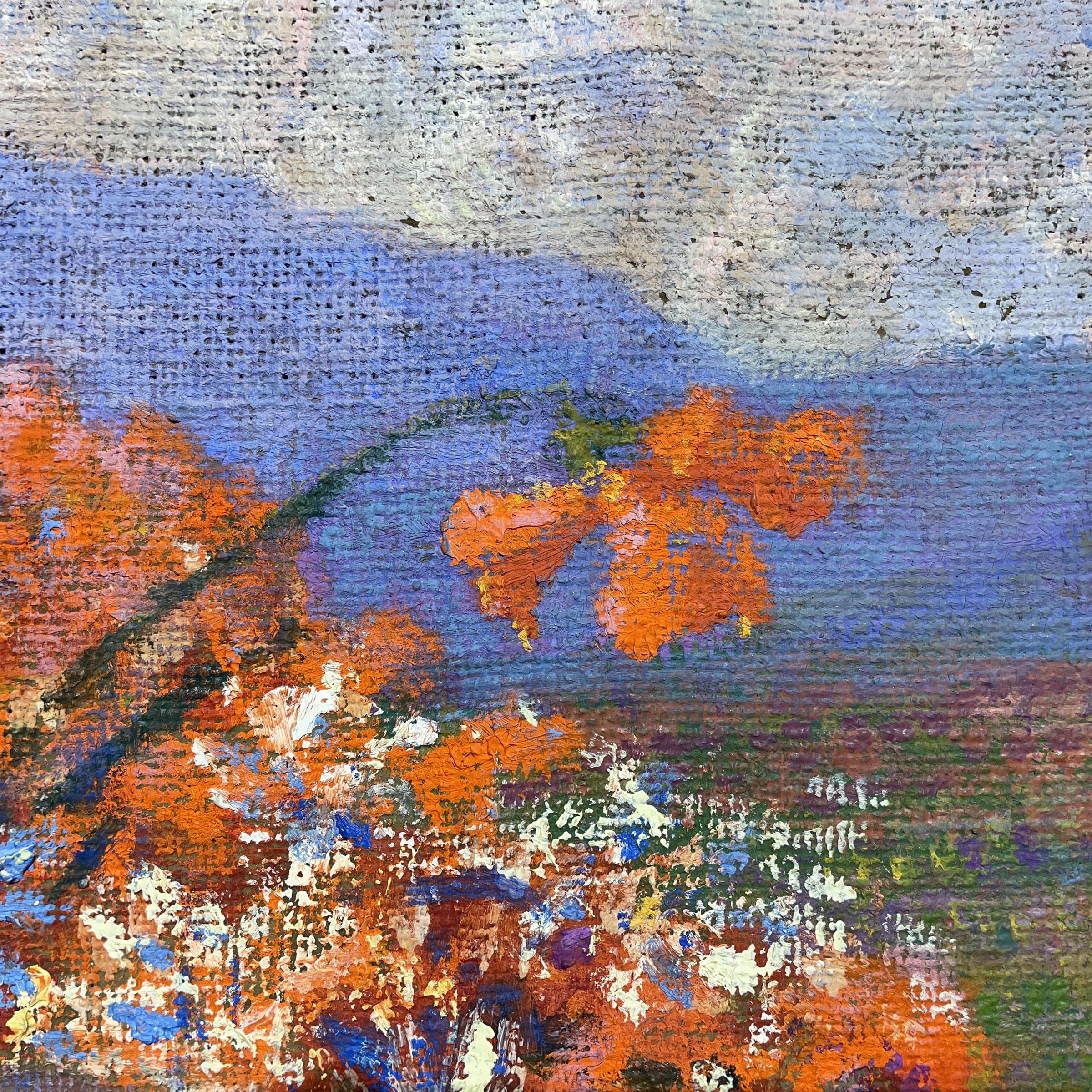 Oiled Mountain Flowers and Children Painting, Oil on Canvas, Salvino Tofanari, 1930