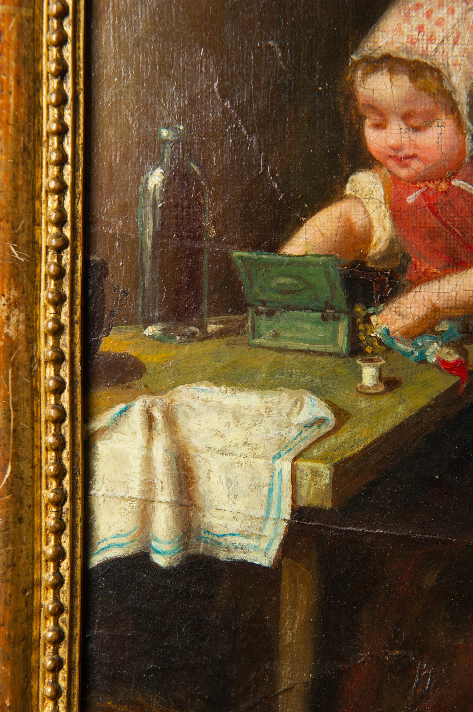 Petite peinture ancienne « Enfants jouant » Bon état - En vente à Alessandria, Piemonte