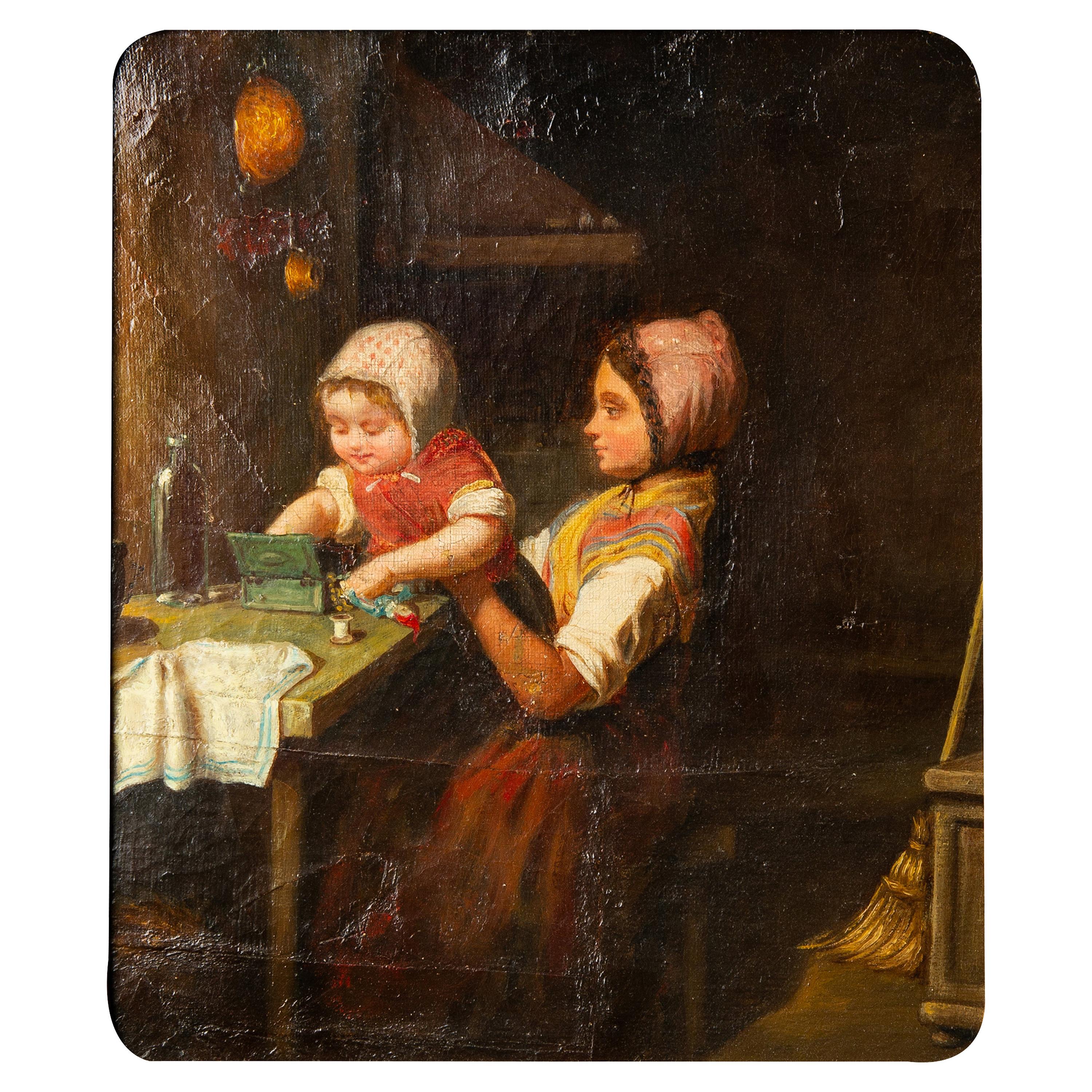"Children Playing" Little Antique Painting