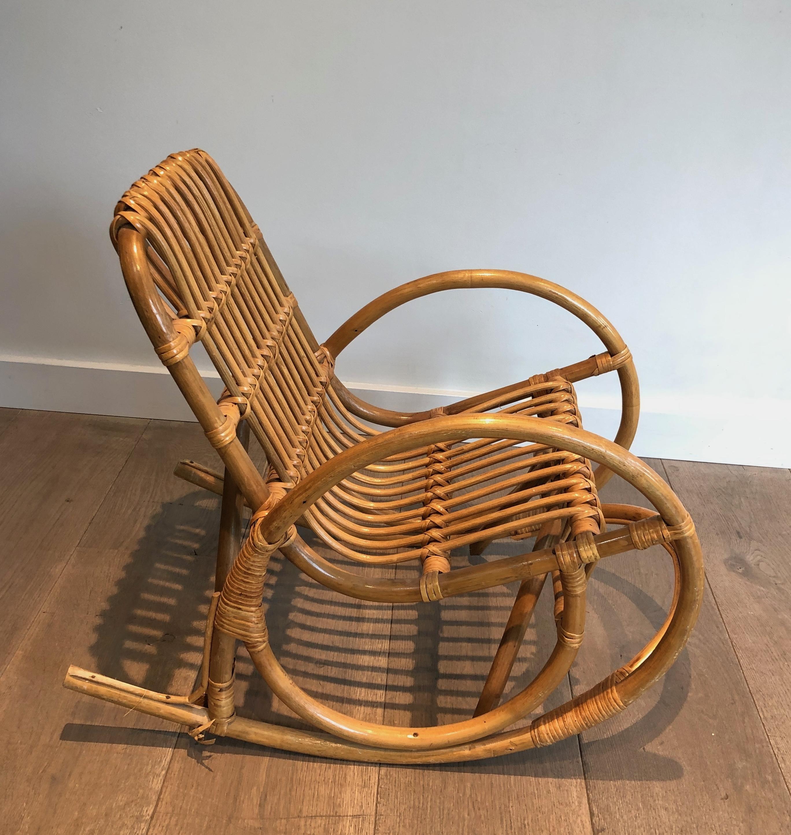 Mid-Century Modern Children Rattan Rocking Chair For Sale