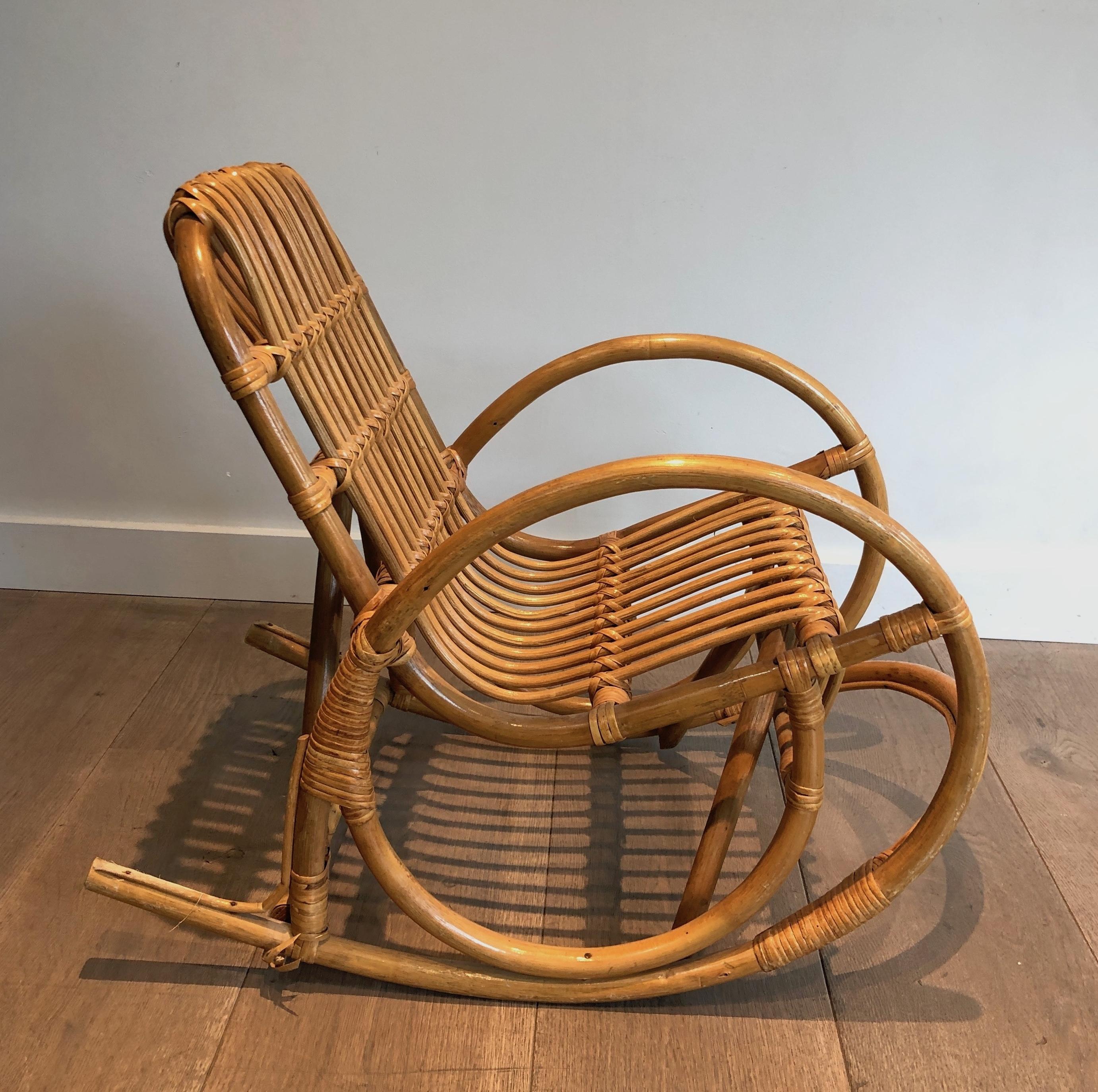 French Children Rattan Rocking Chair For Sale
