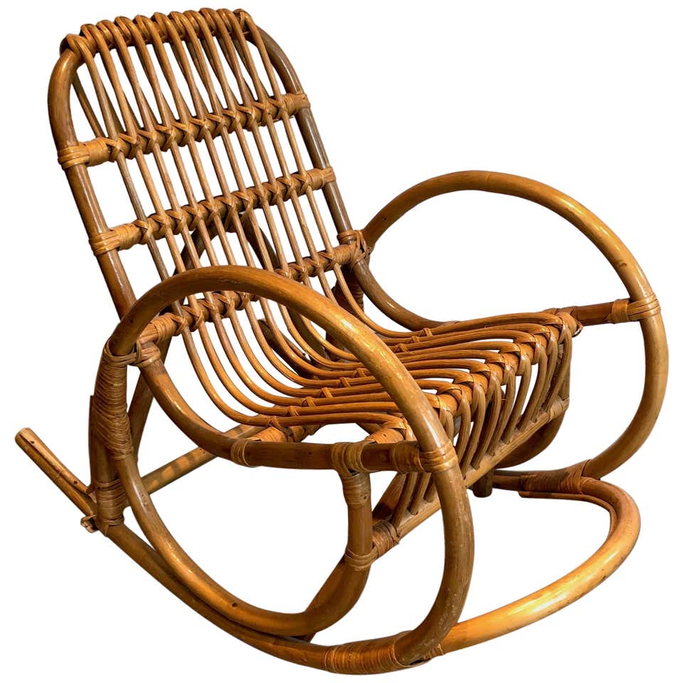 Restored Vintage Rare Snake Arm Rattan Children's Rocking Chair For ...