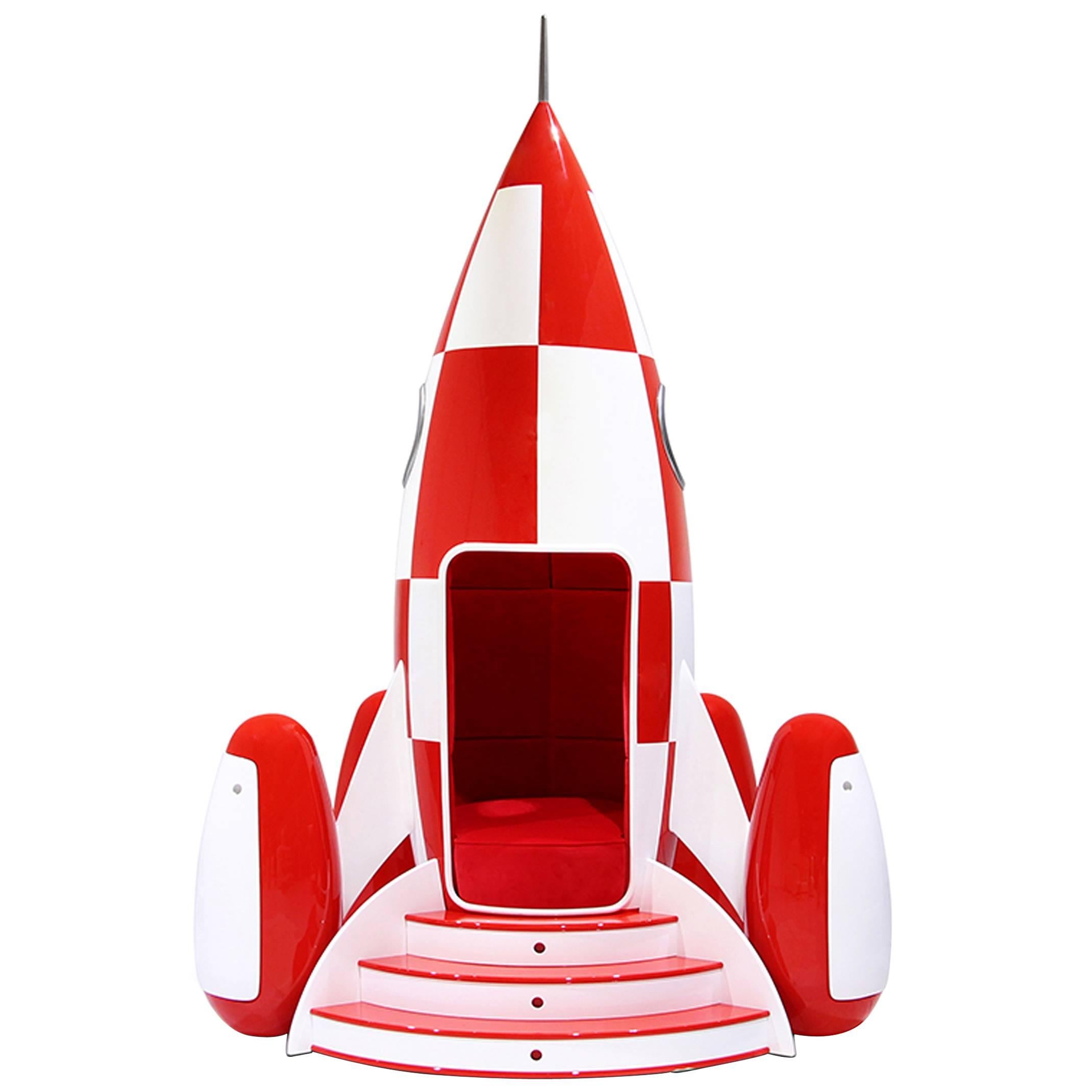 Children Rocket Chair in Fiber Glass and Wood For Sale