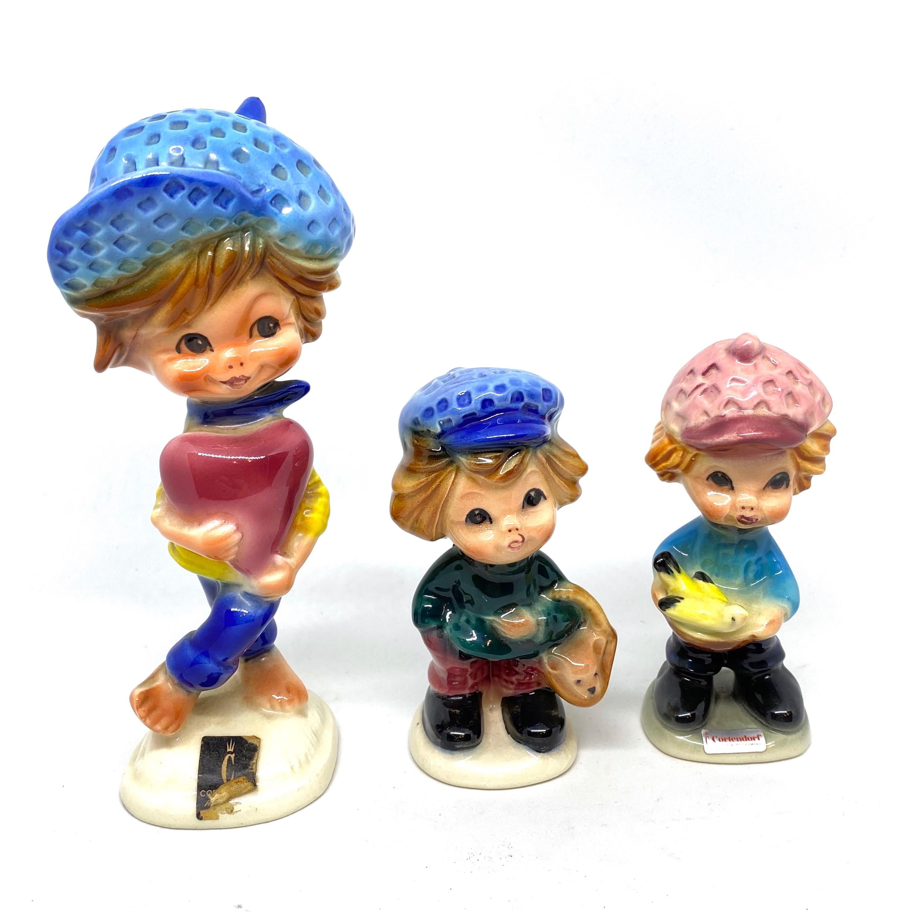 A collection of 1960s Children figurines made by Cortendorf, Germany. A nice addition to any room. Made of Ceramic. Marked with manufactory label. Tallest approx. 6 5/8