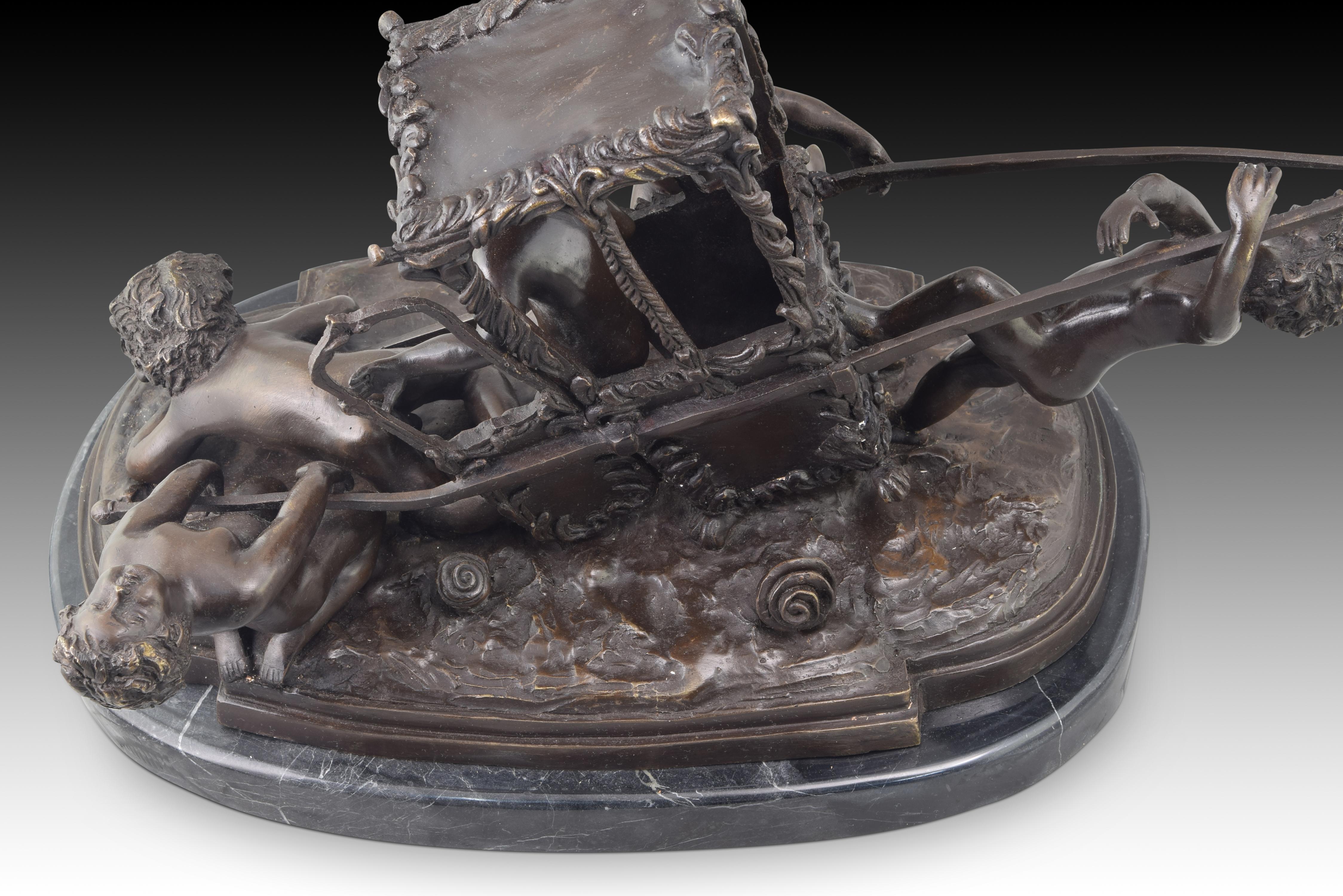Children with a Sedan Chair, Bronze and marble, 20th Century For Sale 1