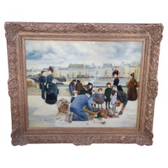 Children with Toy Seller Quai du Louvre d'après Jean Beraud Peinture sur panneau 43"