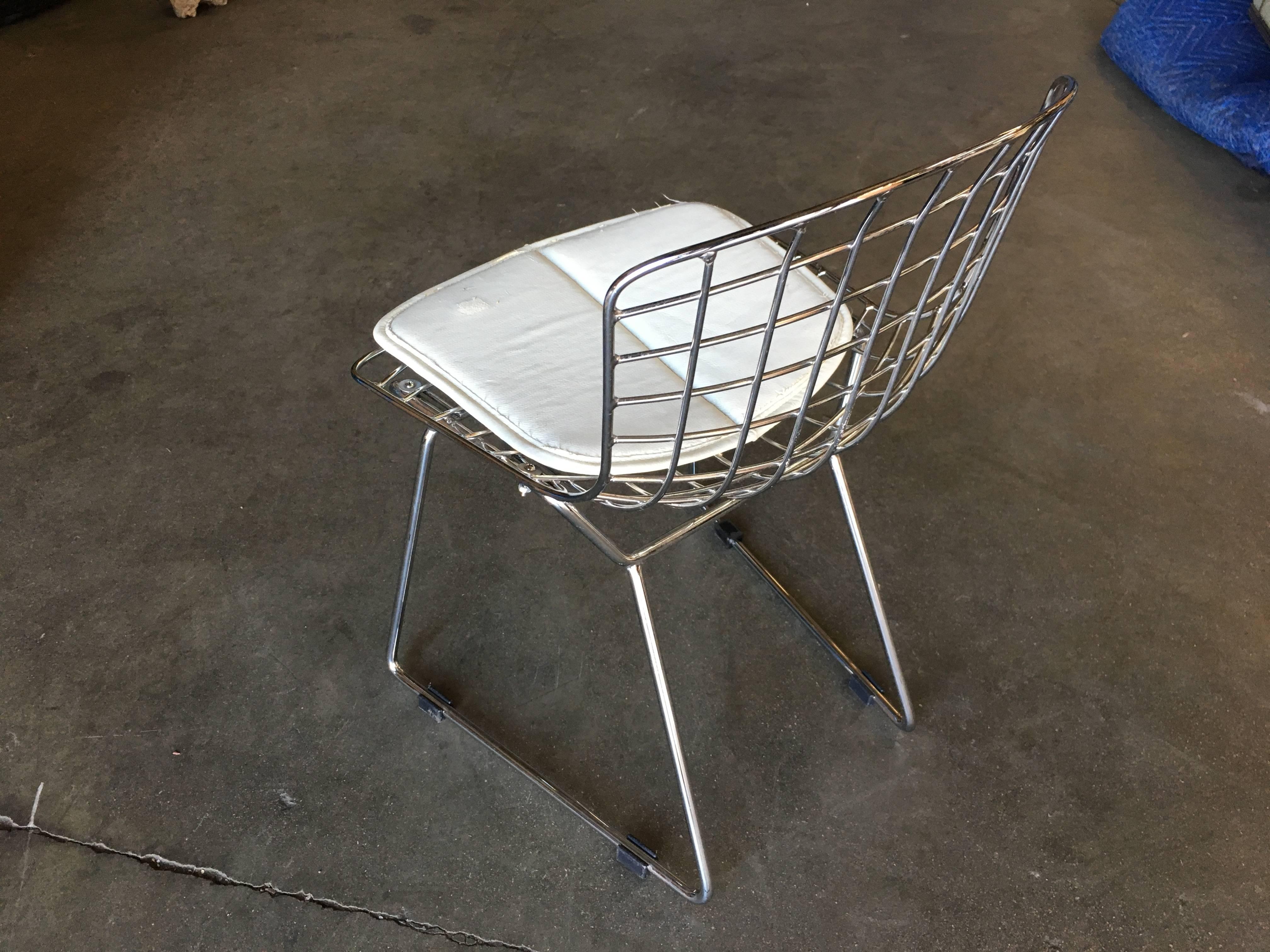 American Chrome Children's Bertoia Side Chair with White Seat Cushion by Knoll, Pair