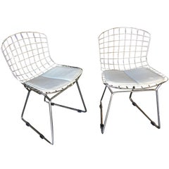 Vintage Chrome Children's Bertoia Side Chair with White Seat Cushion by Knoll, Pair