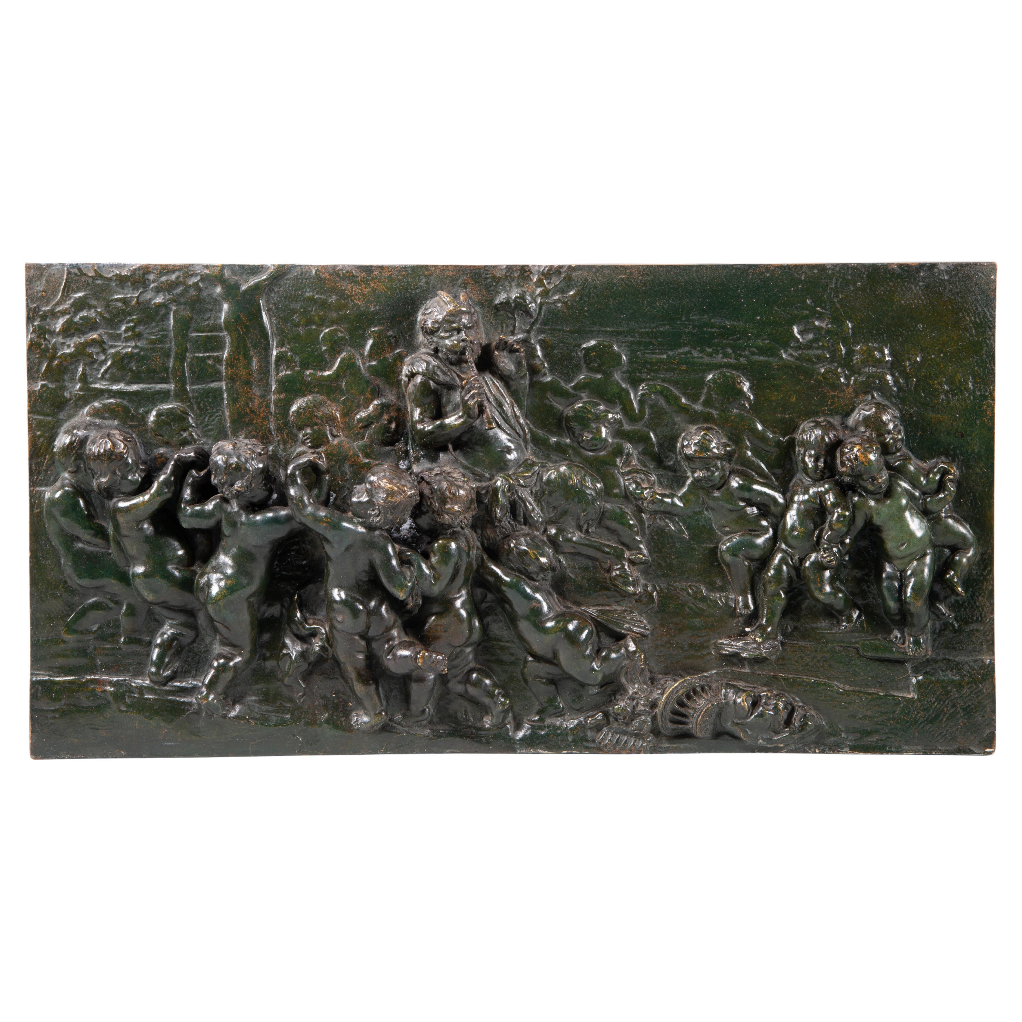 Children
s dance with the god Pan. Bronze. Following models by Lucas Faydherbe. For Sale