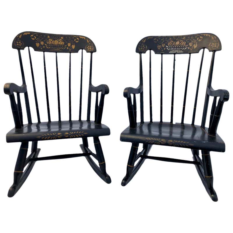 Children's Hitchcock Style Rocking Chair Black and Gilt Hand Painted ...