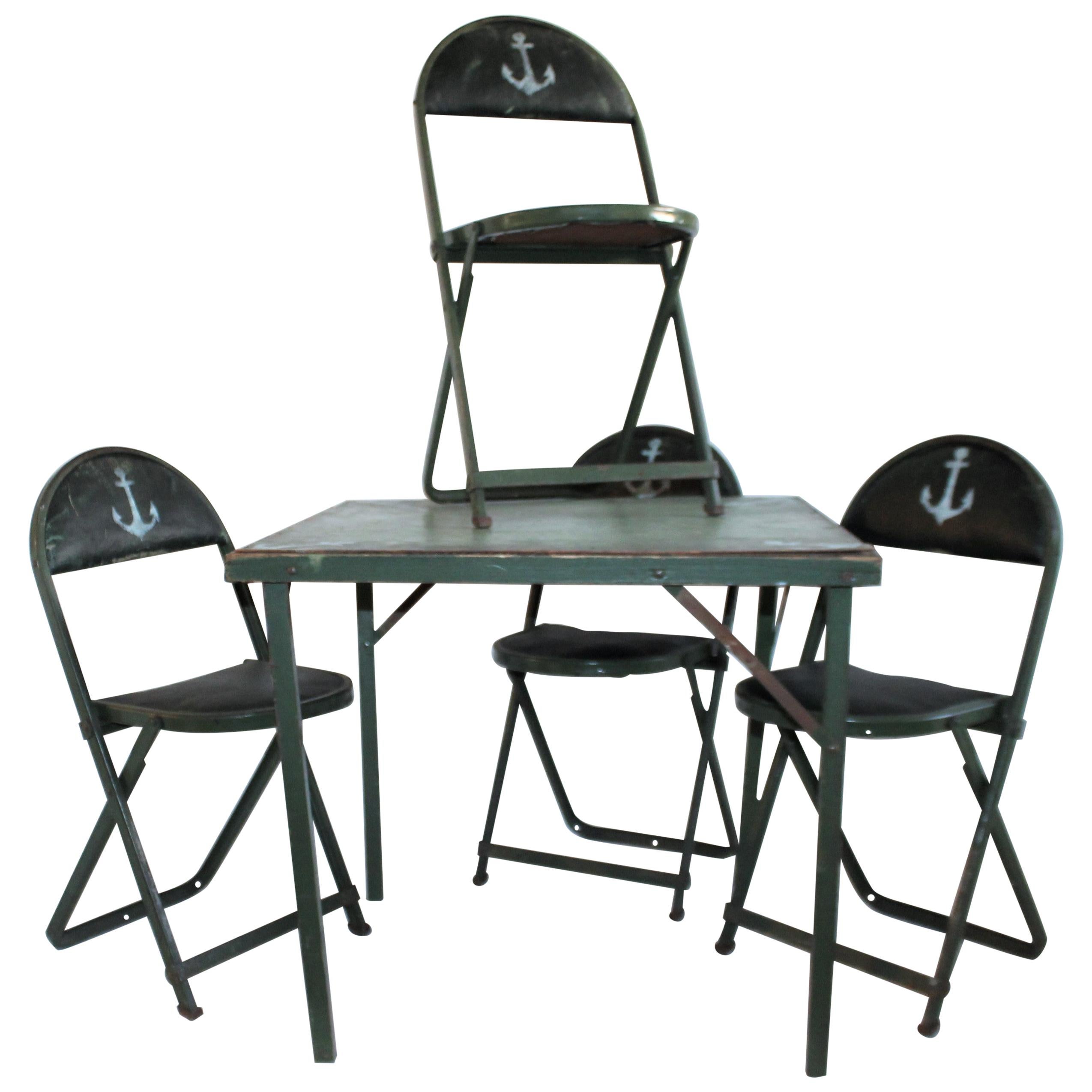 Children's Painted Folding Table and Chairs, 5 Pieces, Set
