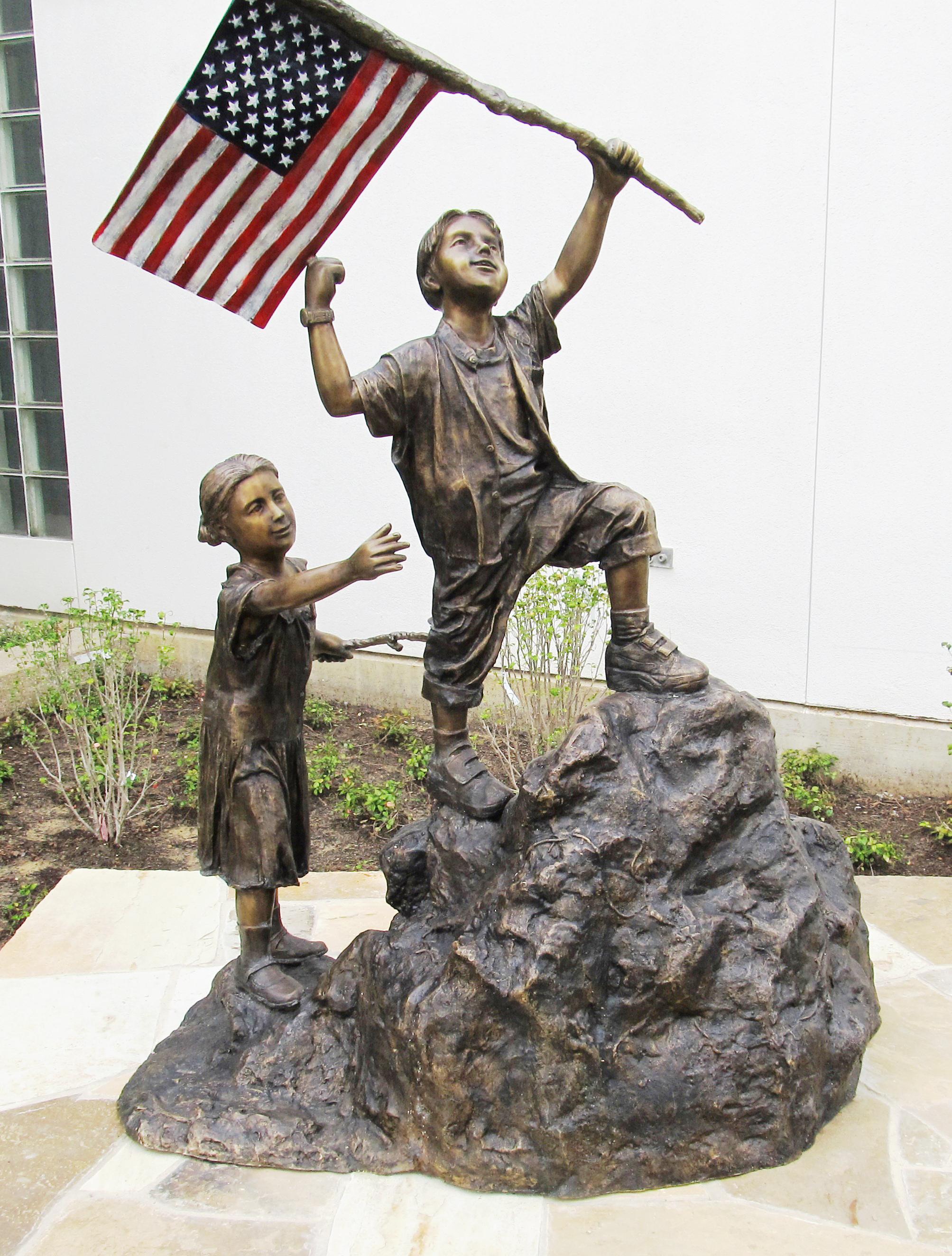 Children's Patriotic Bronze Garden Statue For Sale 4