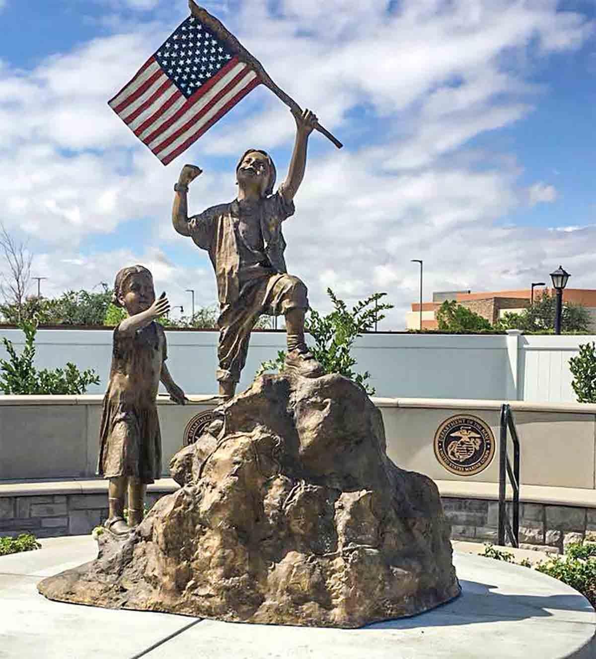 Contemporary Children's Patriotic Bronze Garden Statue For Sale