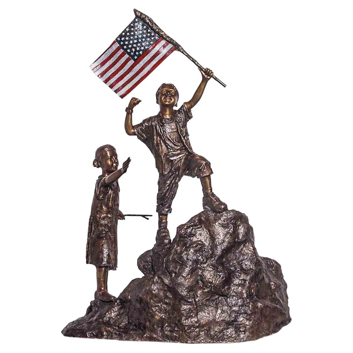 Children's Patriotic Bronze Garden Statue For Sale