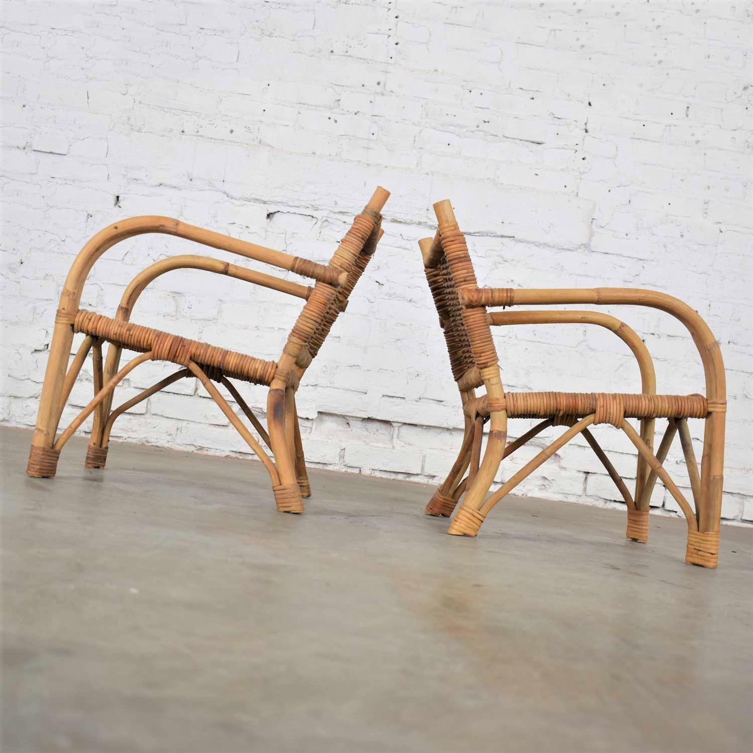 20th Century Children’s Rattan and Wicker Chairs with Bent Arms Vintage Pair, 1930-1960
