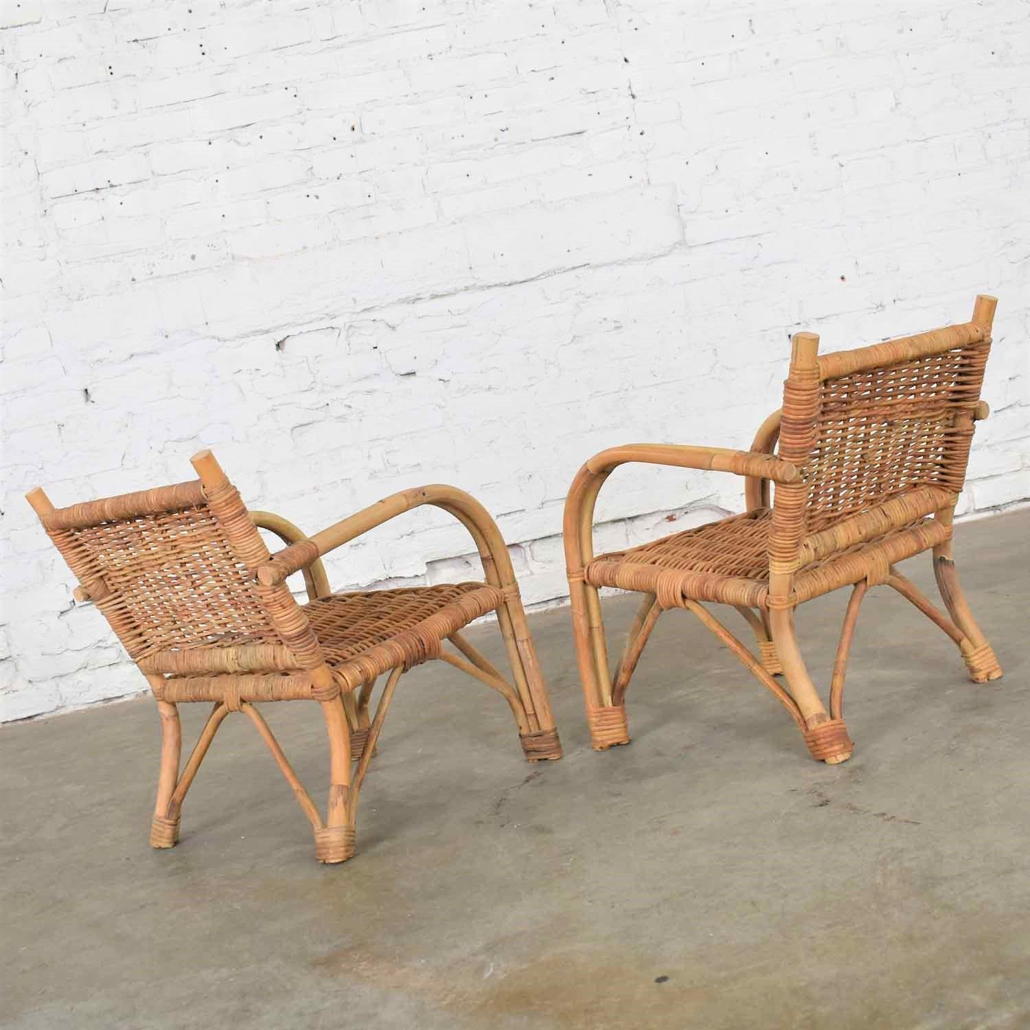 Children’s Rattan and Wicker Chairs with Bent Arms Vintage Pair, 1930-1960 2