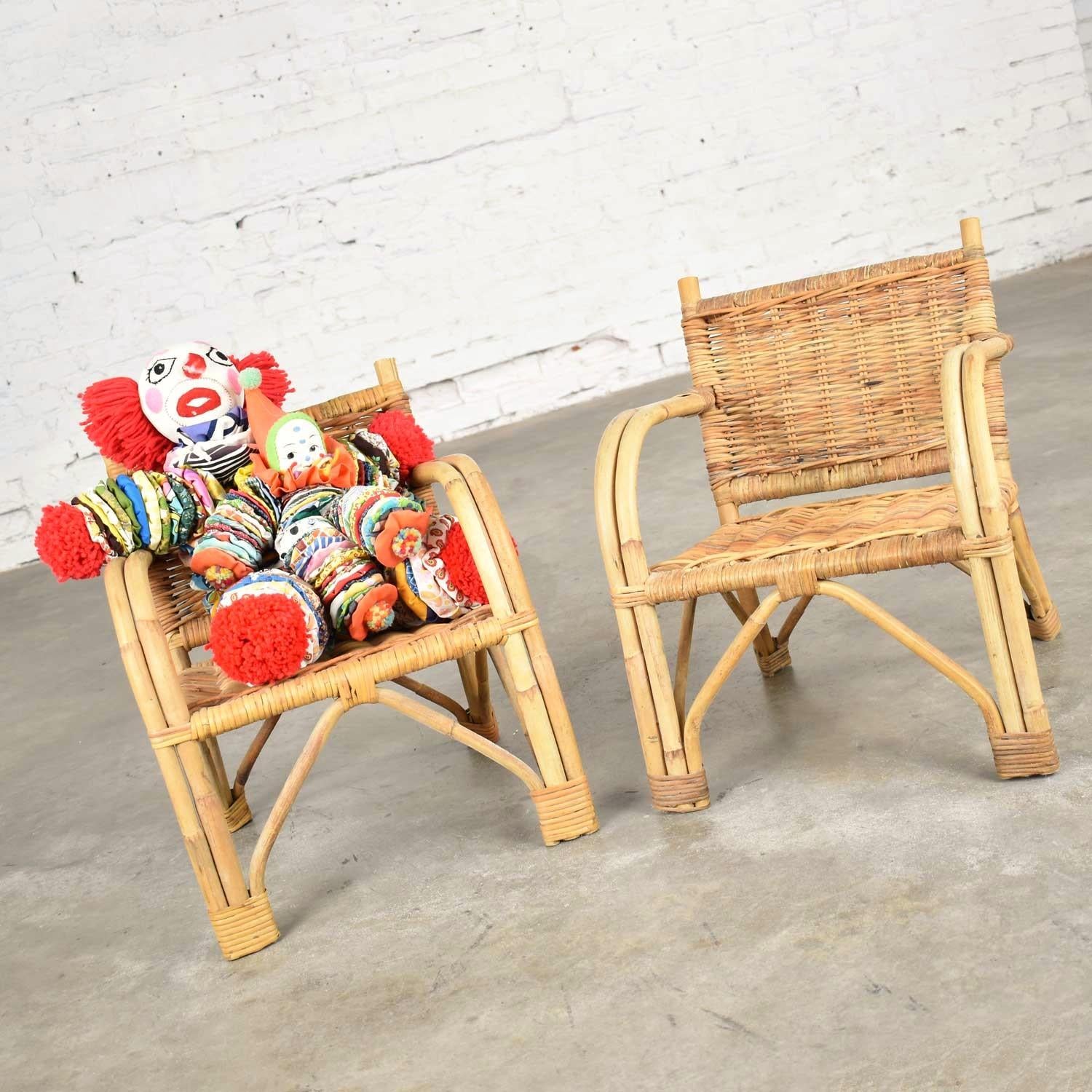 Children’s Rattan and Wicker Chairs with Bent Arms Vintage Pair, 1930-1960 3