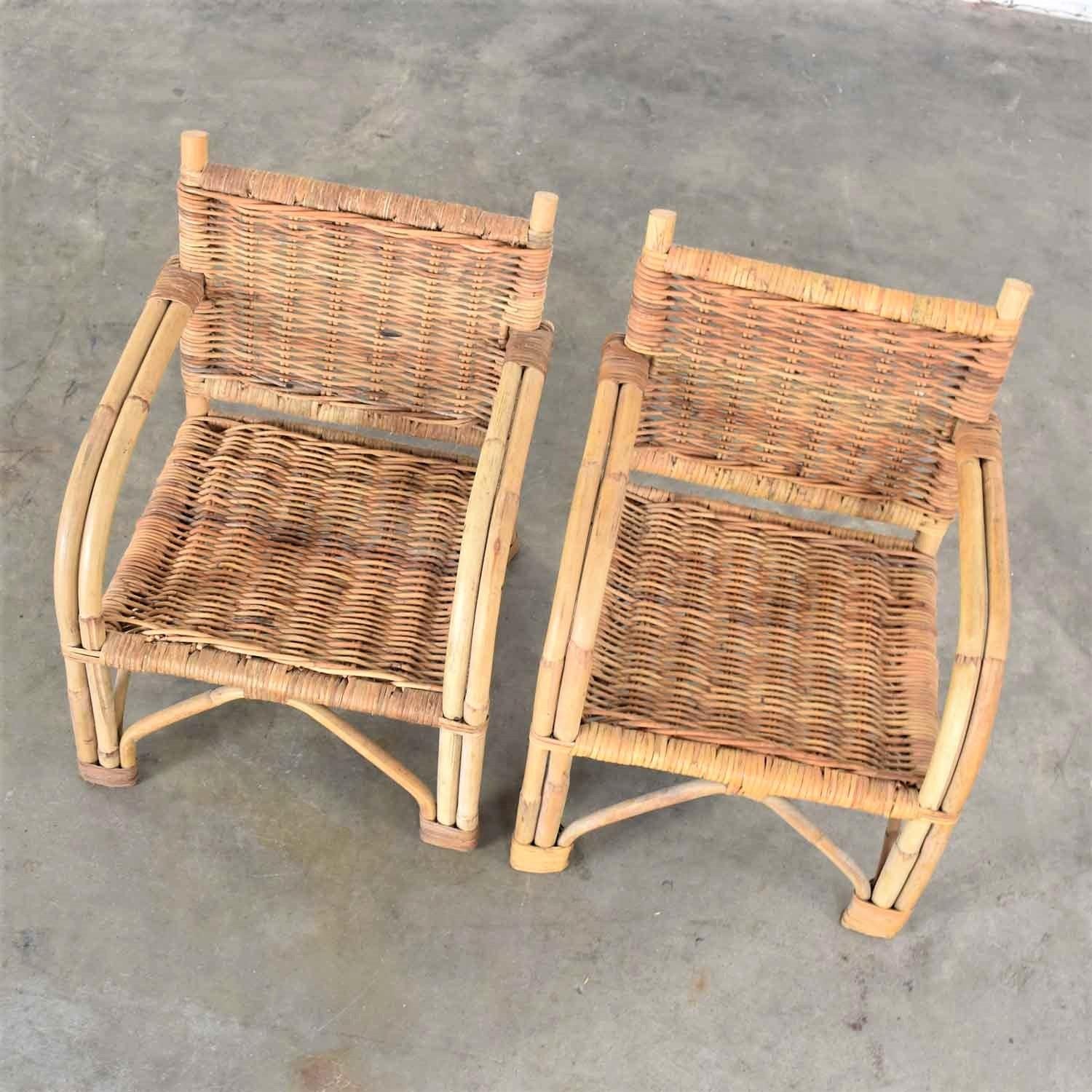Children’s Rattan and Wicker Chairs with Bent Arms Vintage Pair, 1930-1960 5