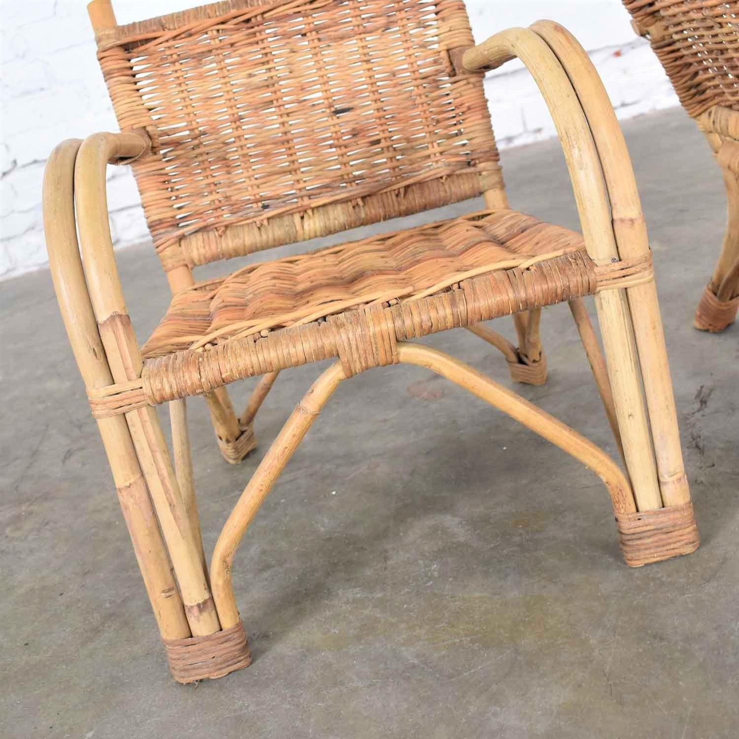 Children’s Rattan and Wicker Chairs with Bent Arms Vintage Pair, 1930-1960 7
