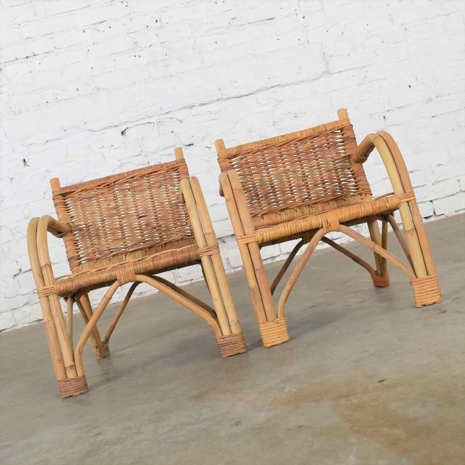 Hand-Woven Children’s Rattan and Wicker Chairs with Bent Arms Vintage Pair, 1930-1960