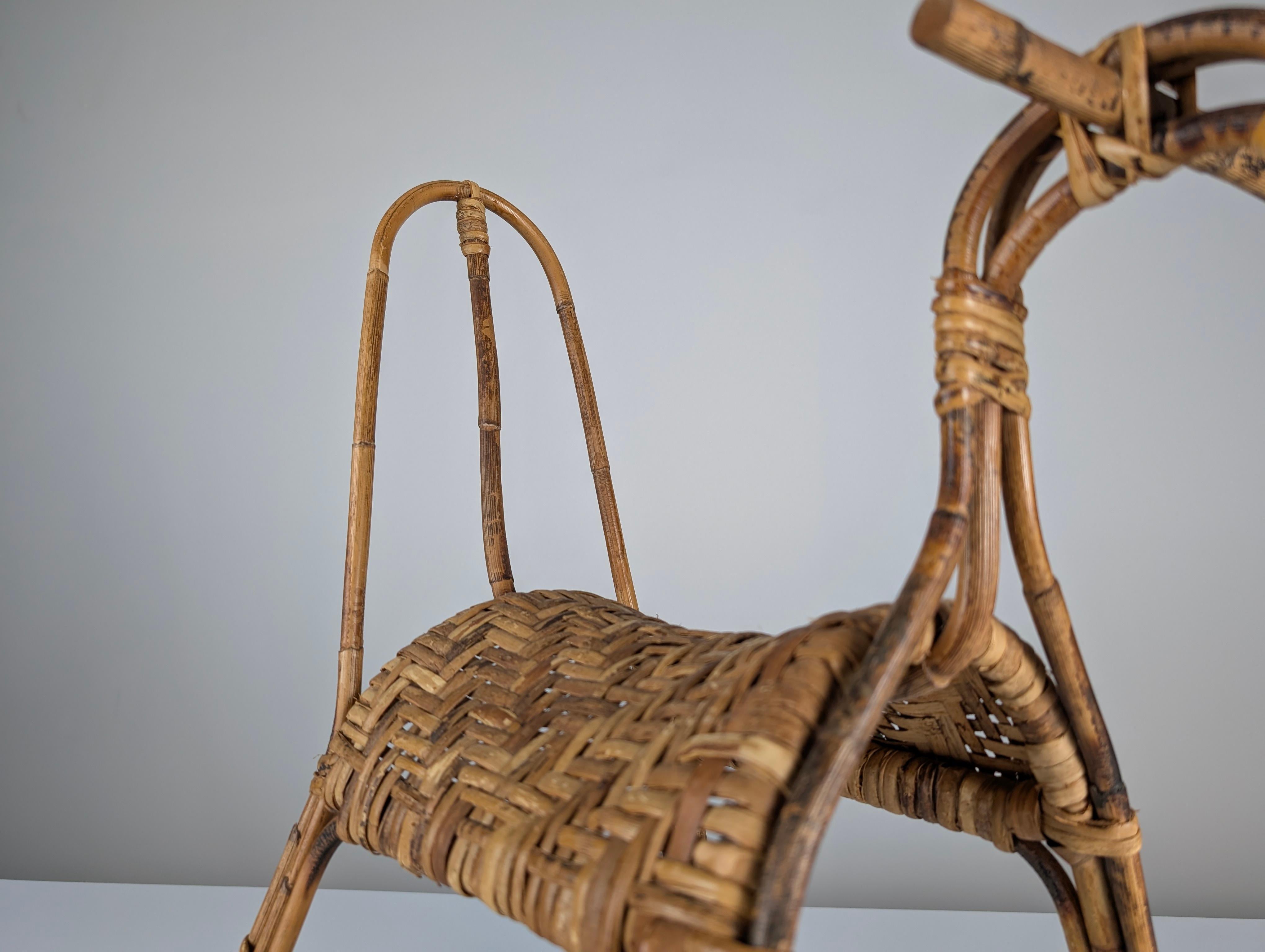 Children's rocking horse made of bamboo and rattan 1960s For Sale 3