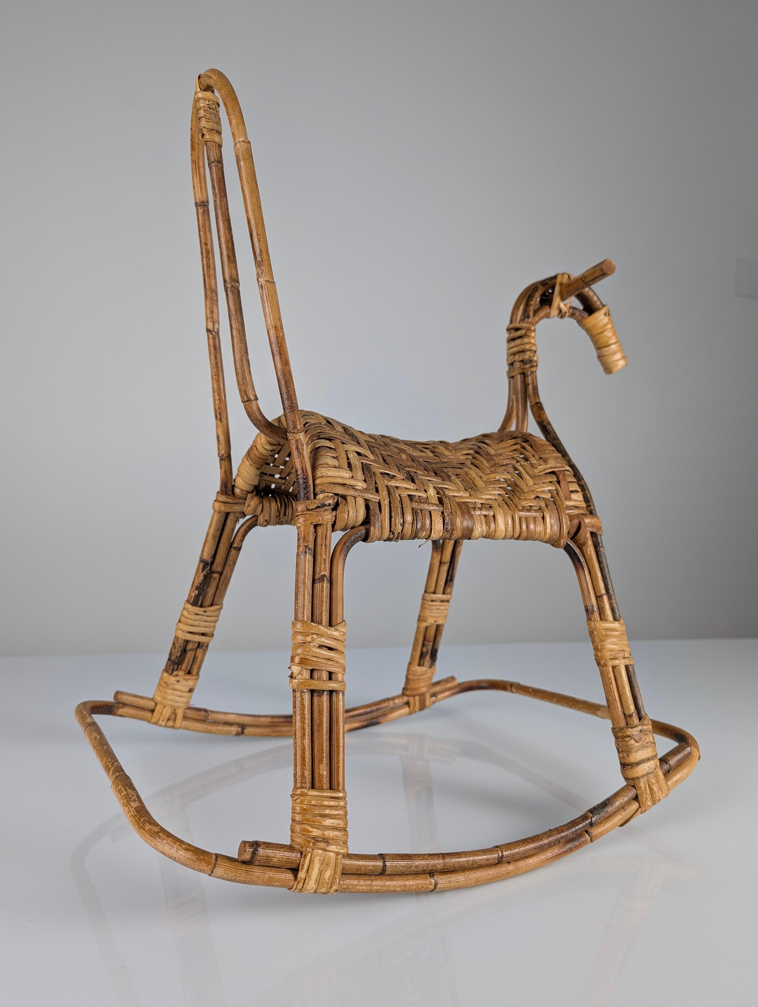 Children's rocking horse made of bamboo and rattan 1960s For Sale 4