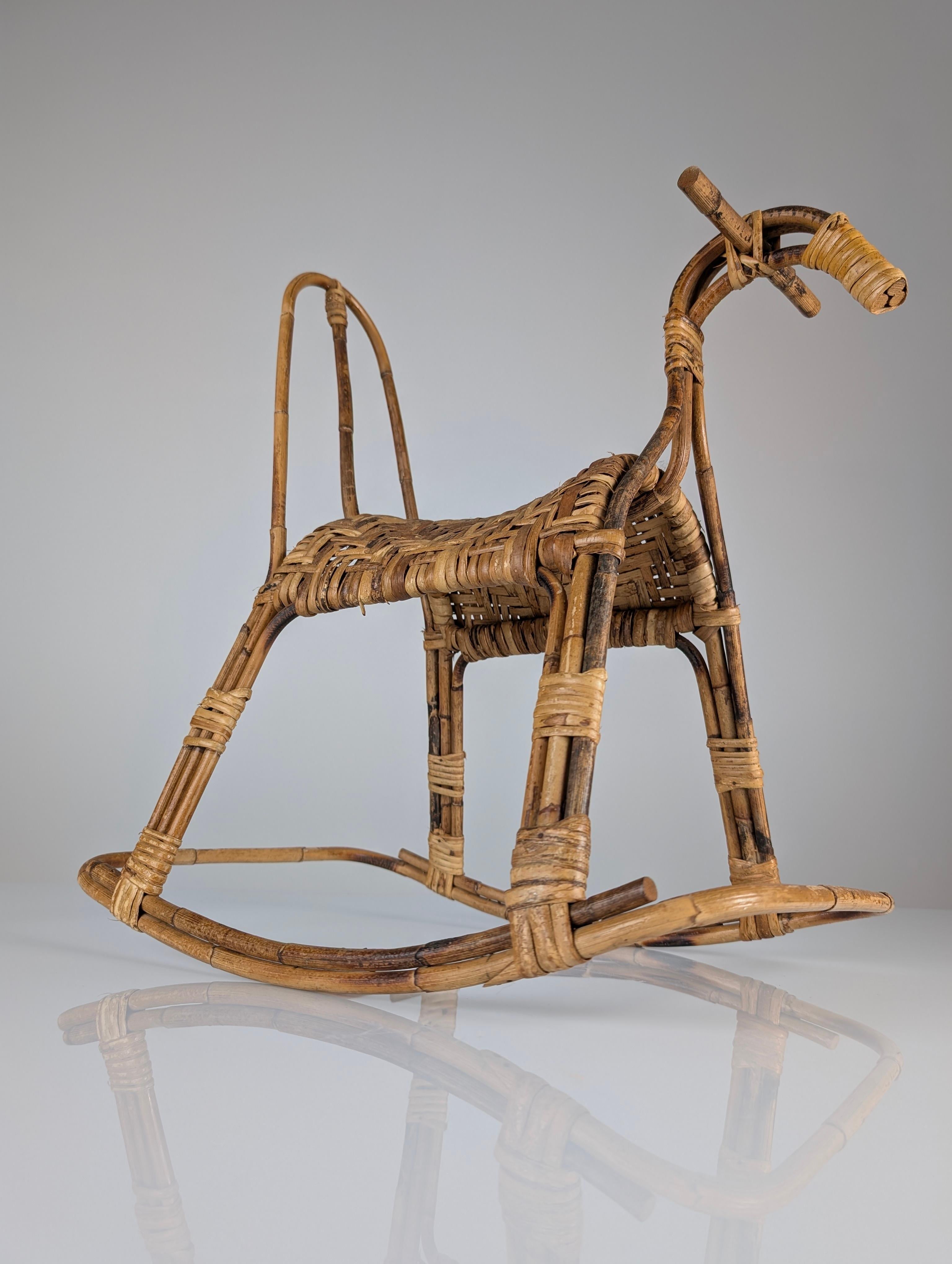 Children's rocking horse made of bamboo and rattan 1960s For Sale 2