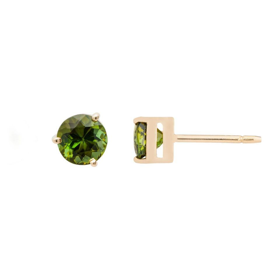 Round Cut Children's Second Hole Earring in Tourmaline and 18K Yellow Gold (B11559n) For Sale