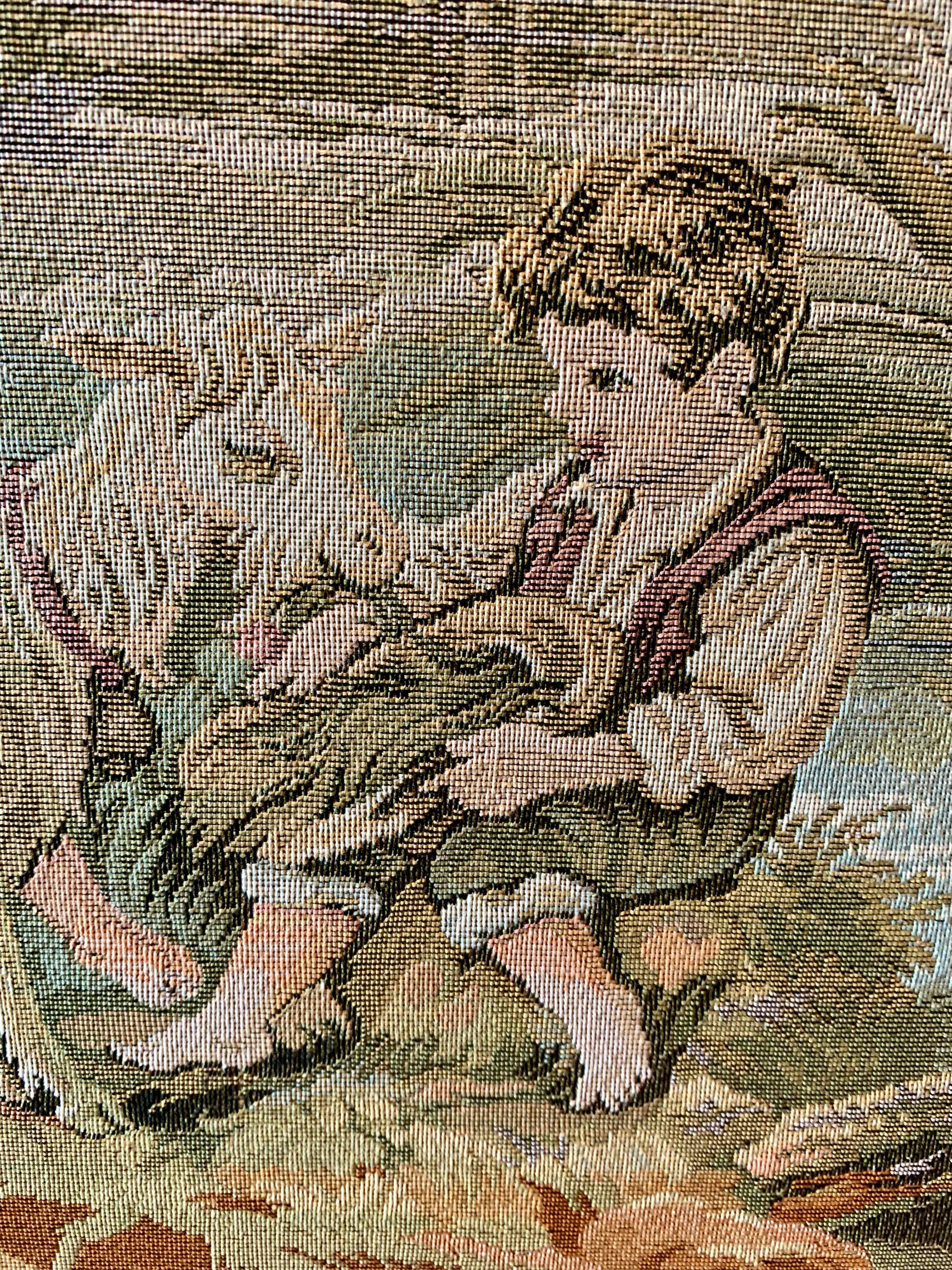 Children's Theme Antique French Country Tapestry - Framed In Good Condition For Sale In Middletown, MD