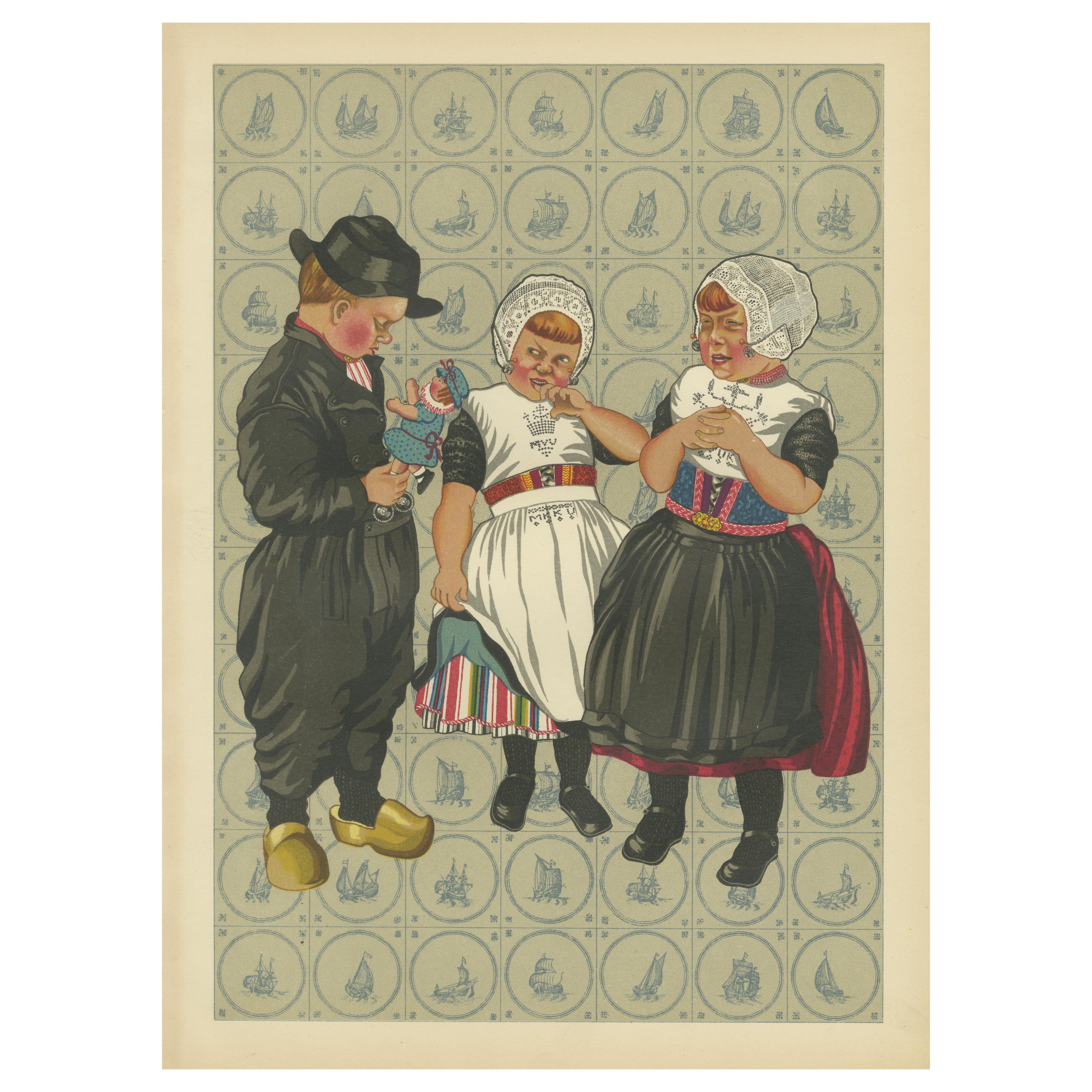 Kindertrachtenkleid aus Urk mit bestickten Schürzen und silbernen Details
