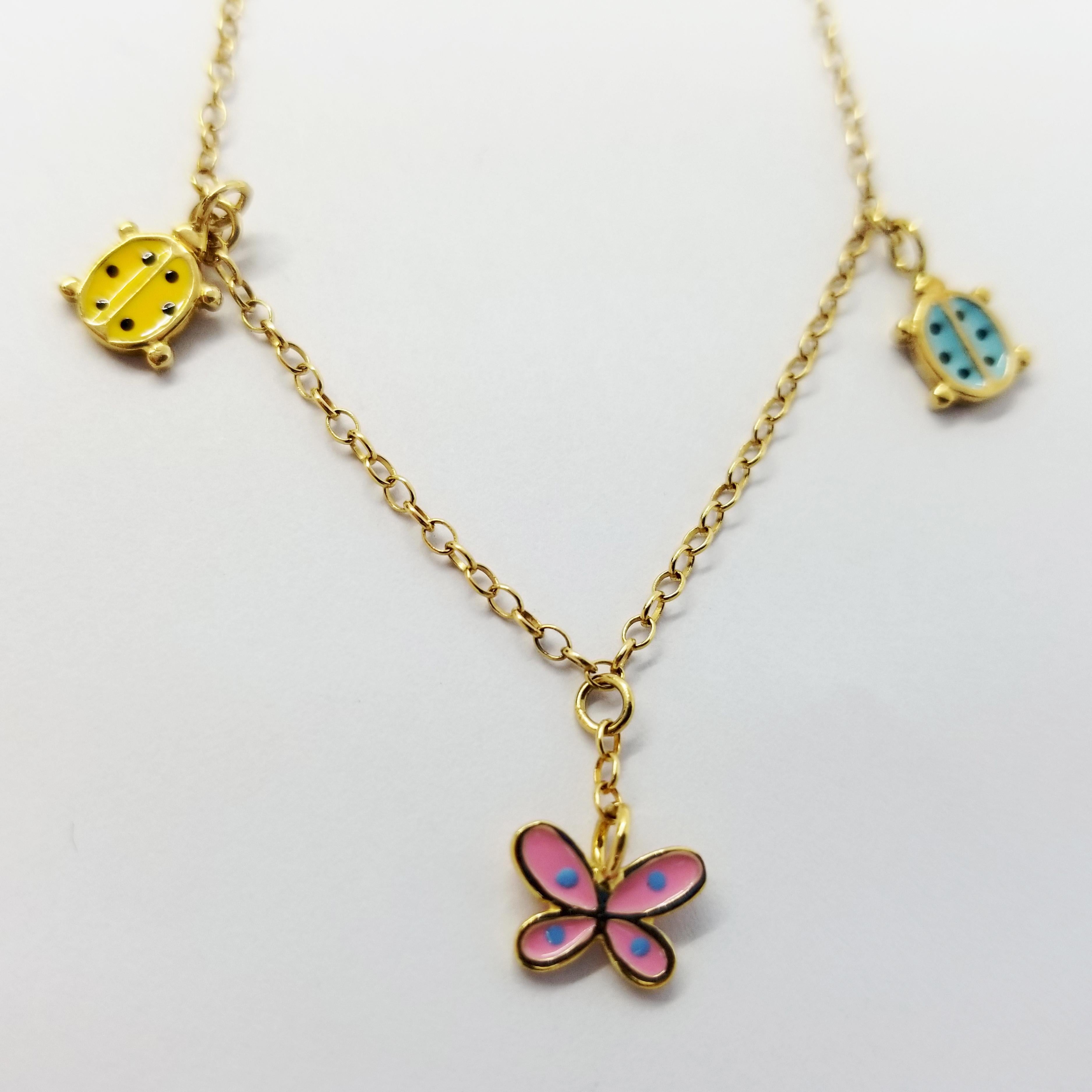 Child's 18 Karat Yellow Gold and Enamel Necklace In New Condition In Coral Gables, FL