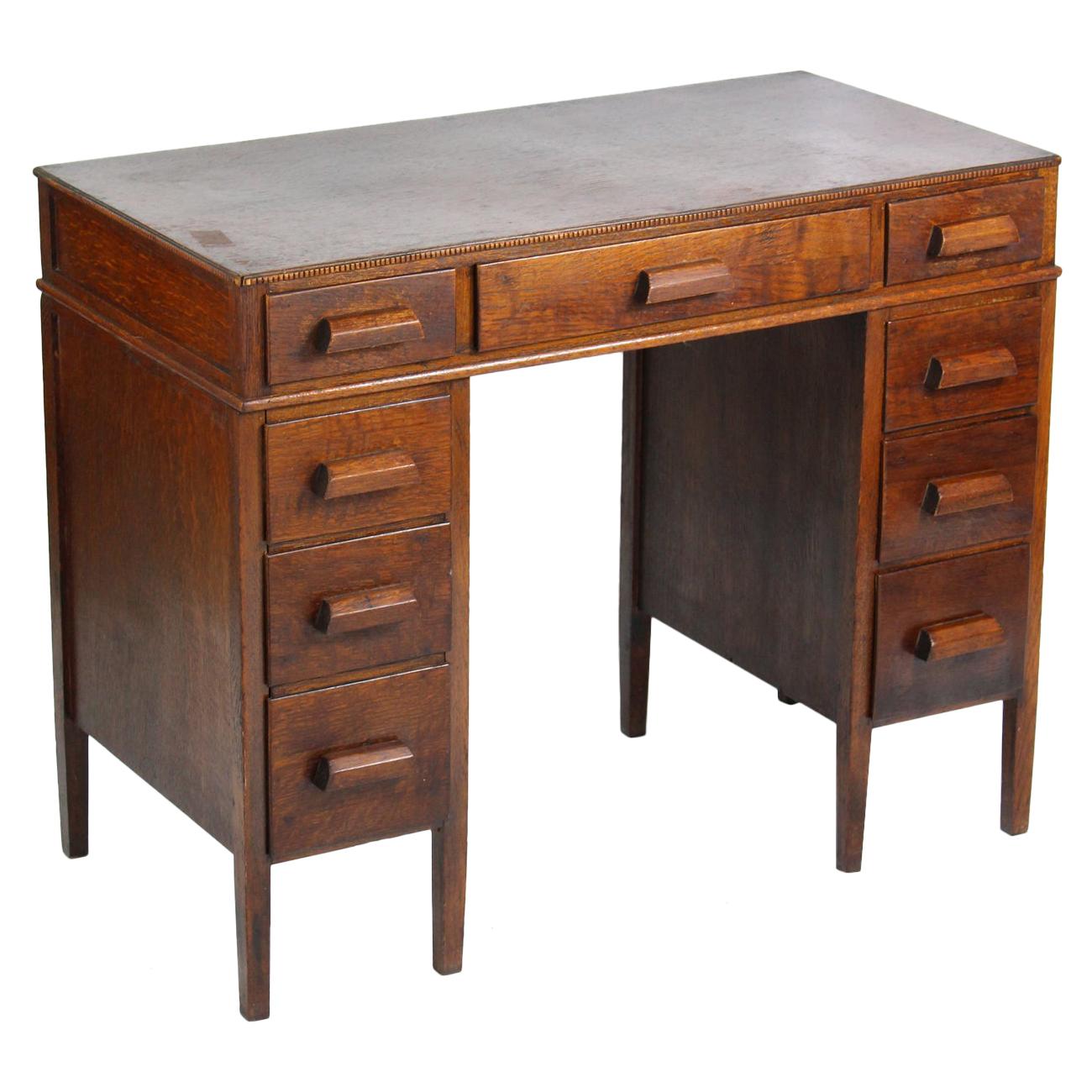 Childs Art Deco Oak Desk English circa 1930s Vintage Childrens Writing Table For Sale