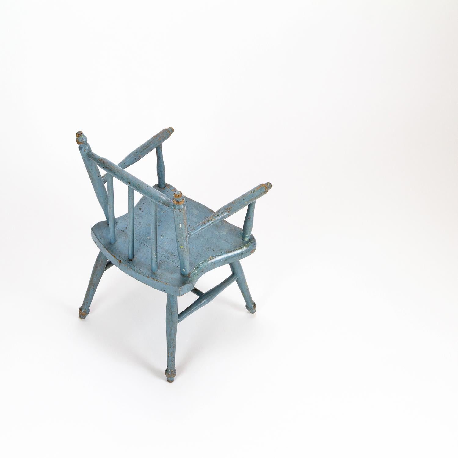 Child’s Blue Painted Pine Chair, Denmark, circa 1900 For Sale 1