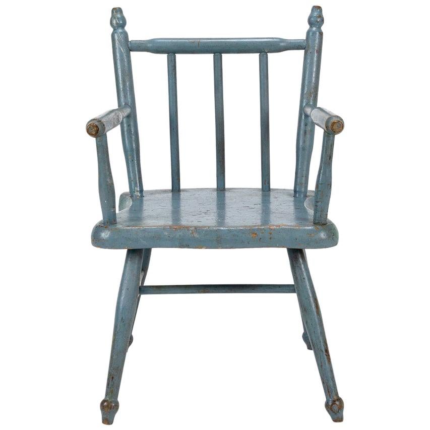 Child’s Blue Painted Pine Chair, Denmark, circa 1900 For Sale