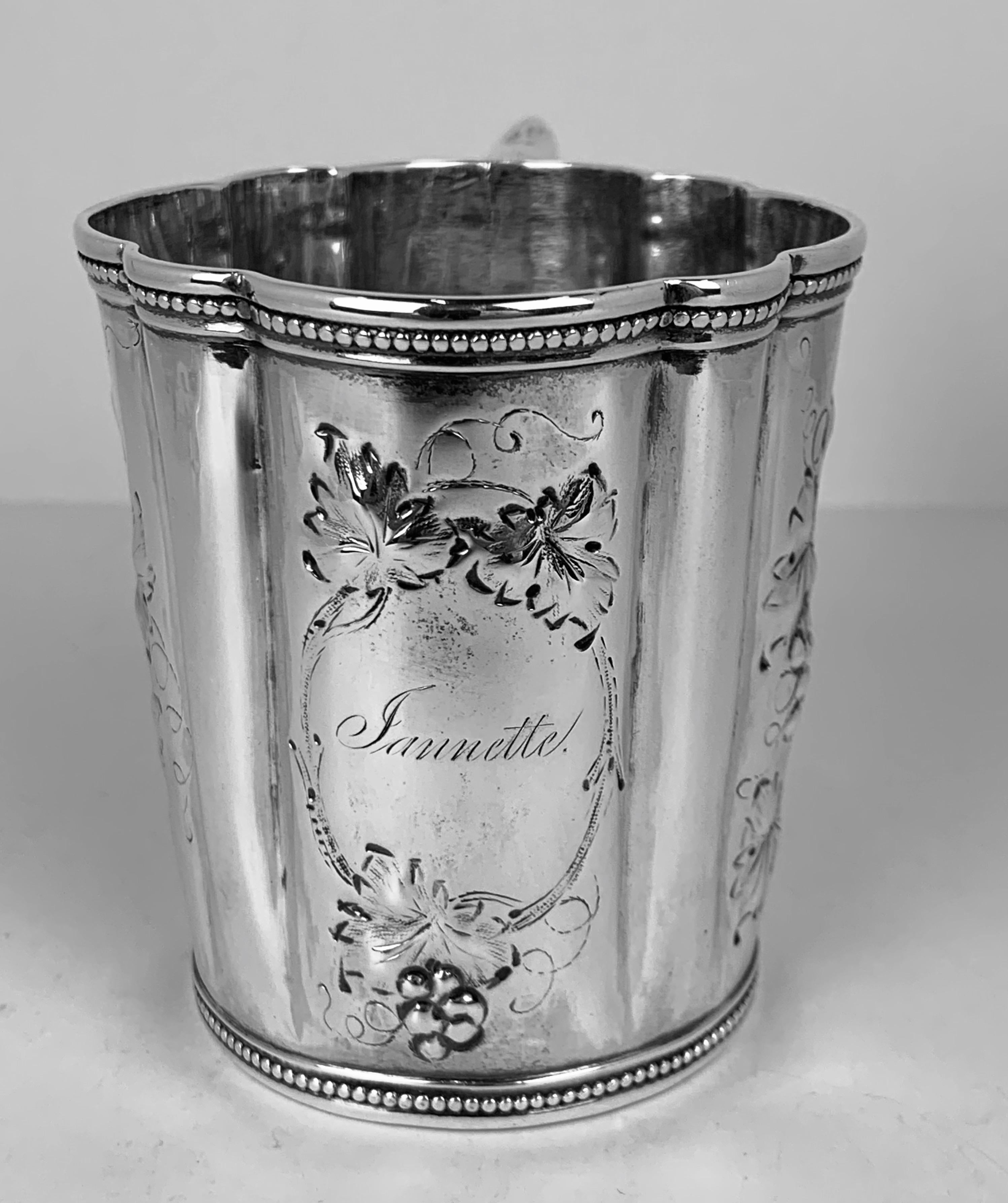 American  Hand Crafted Repousséd Child's Cup by Tift & Whiting in Coin Silver