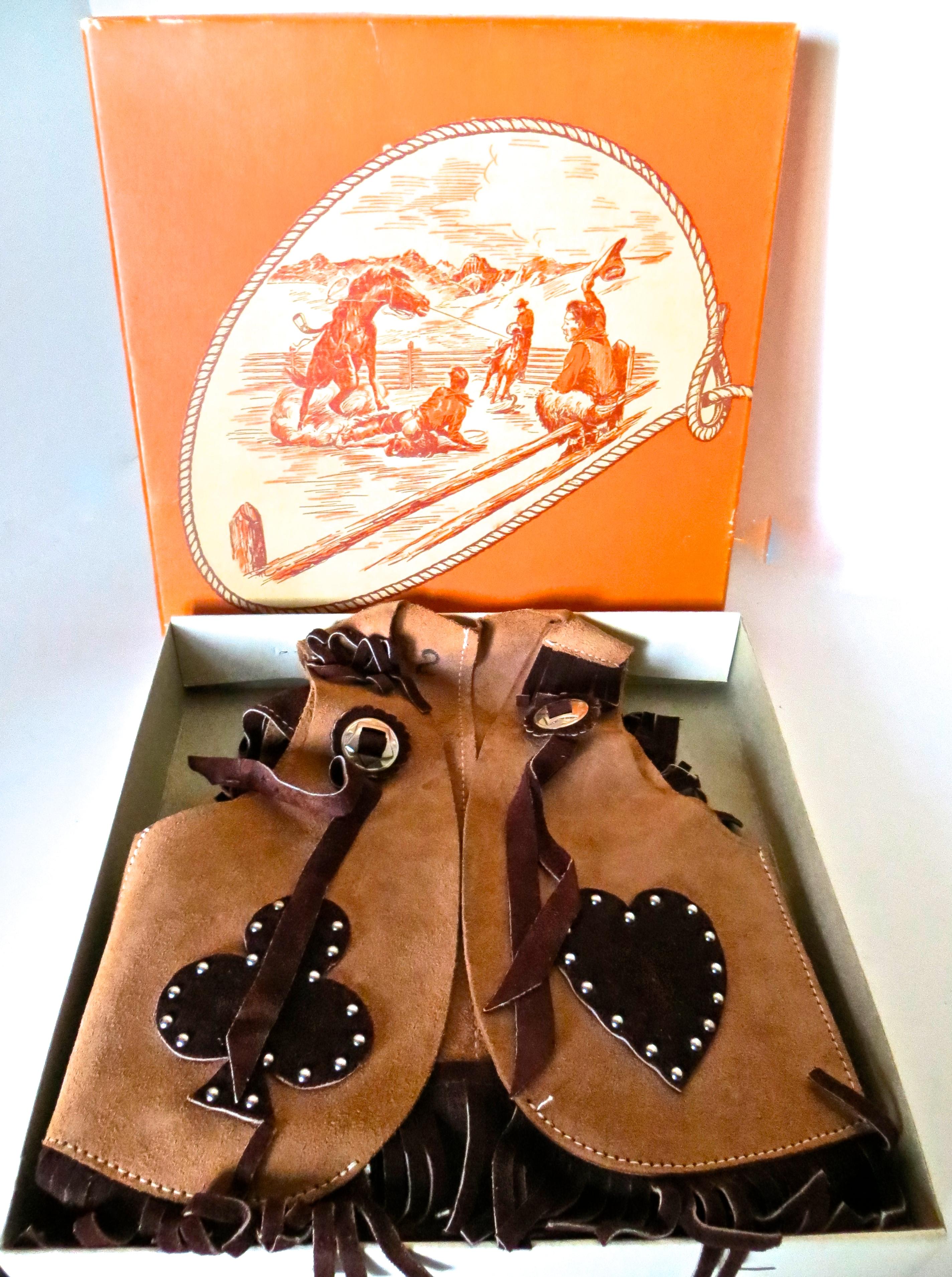 Dyed Child's Cowboy Outfit (Original Box) & Leather Cowboy Boots American, Ca.1950