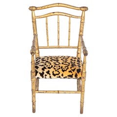 Child's Gilded Faux Bamboo Armchair Upholstered in Leopard Velvet