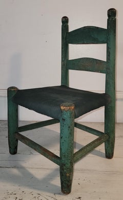 Childs hand Painted 19thc Ladder back With leather seat