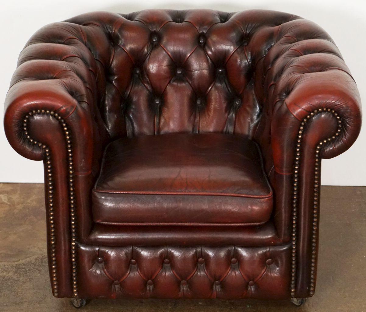 Mid-Century Modern Child's Leather Chesterfield Club Chair from England For Sale