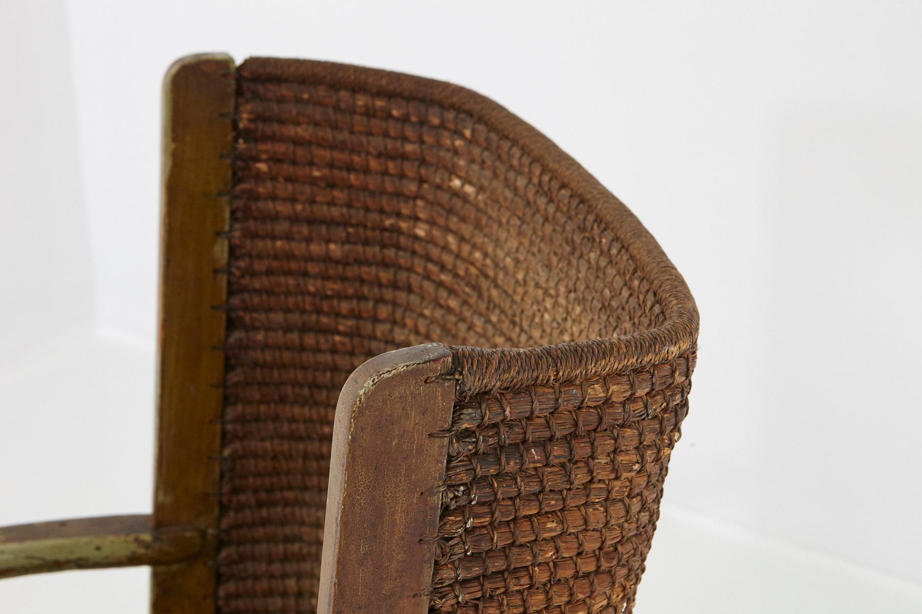 Wood Child's Orkney Chair with Hand Woven Straw Back, Scotland, 19th Century For Sale