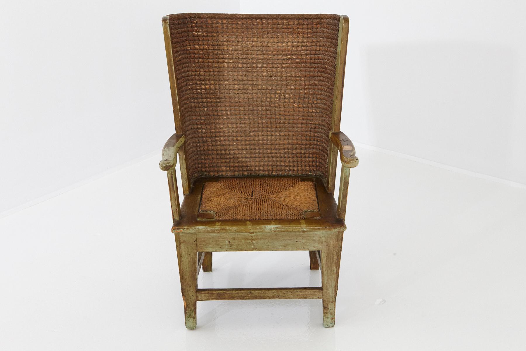 Rustic Child's Orkney Chair with Hand Woven Straw Back, Scotland, 19th Century For Sale