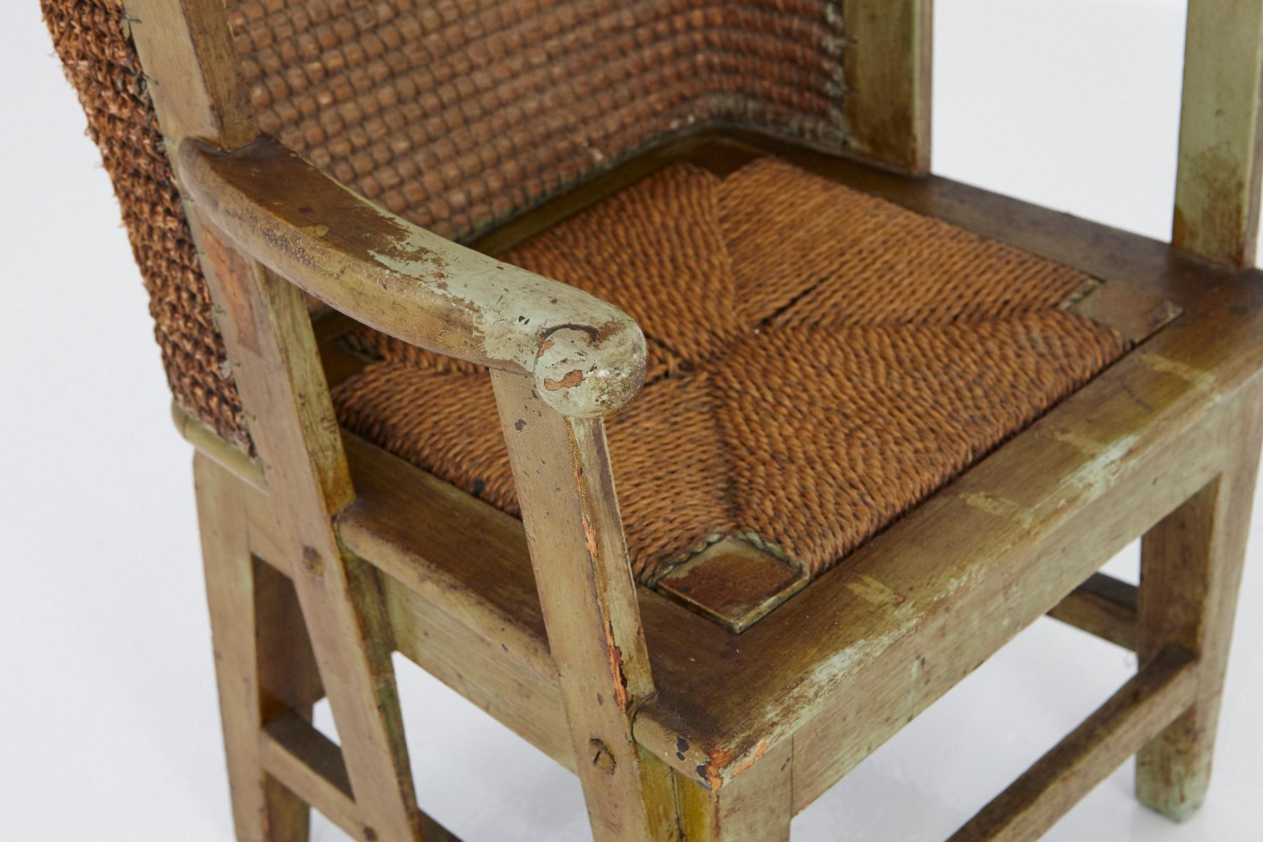 Scottish Child's Orkney Chair with Hand Woven Straw Back, Scotland, 19th Century For Sale
