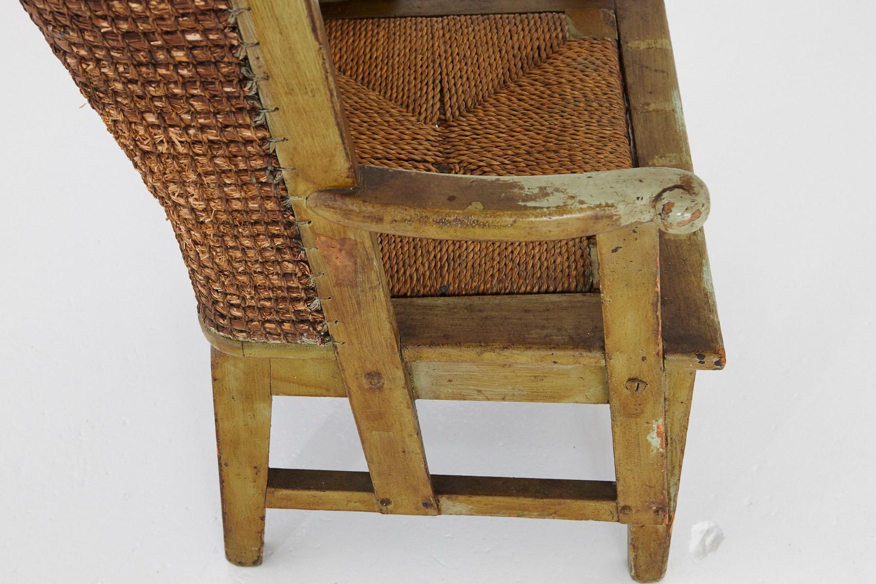 Child's Orkney Chair with Hand Woven Straw Back, Scotland, 19th Century In Good Condition For Sale In Aramits, Nouvelle-Aquitaine