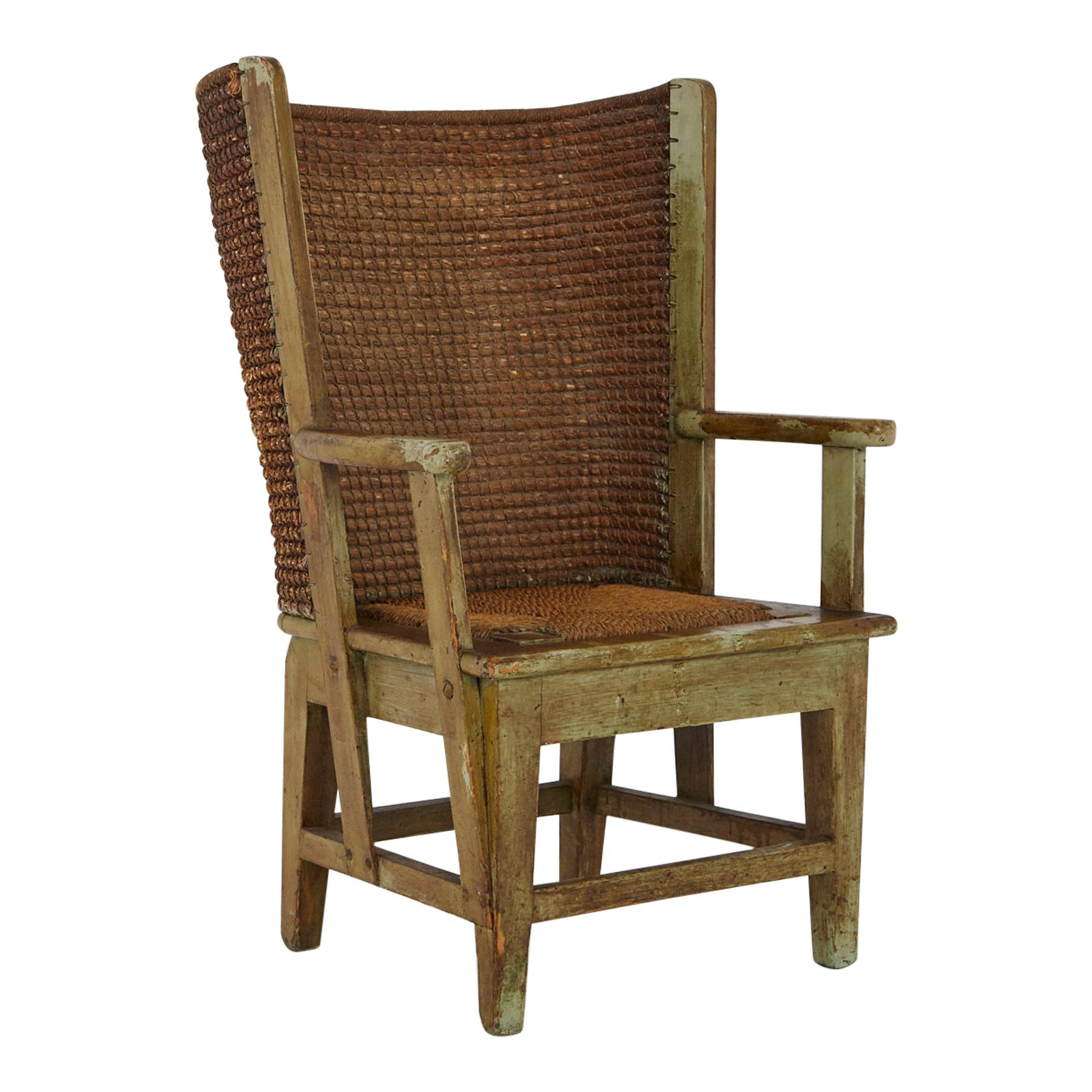 Child's Orkney Chair with Hand Woven Straw Back, Scotland, 19th Century For Sale