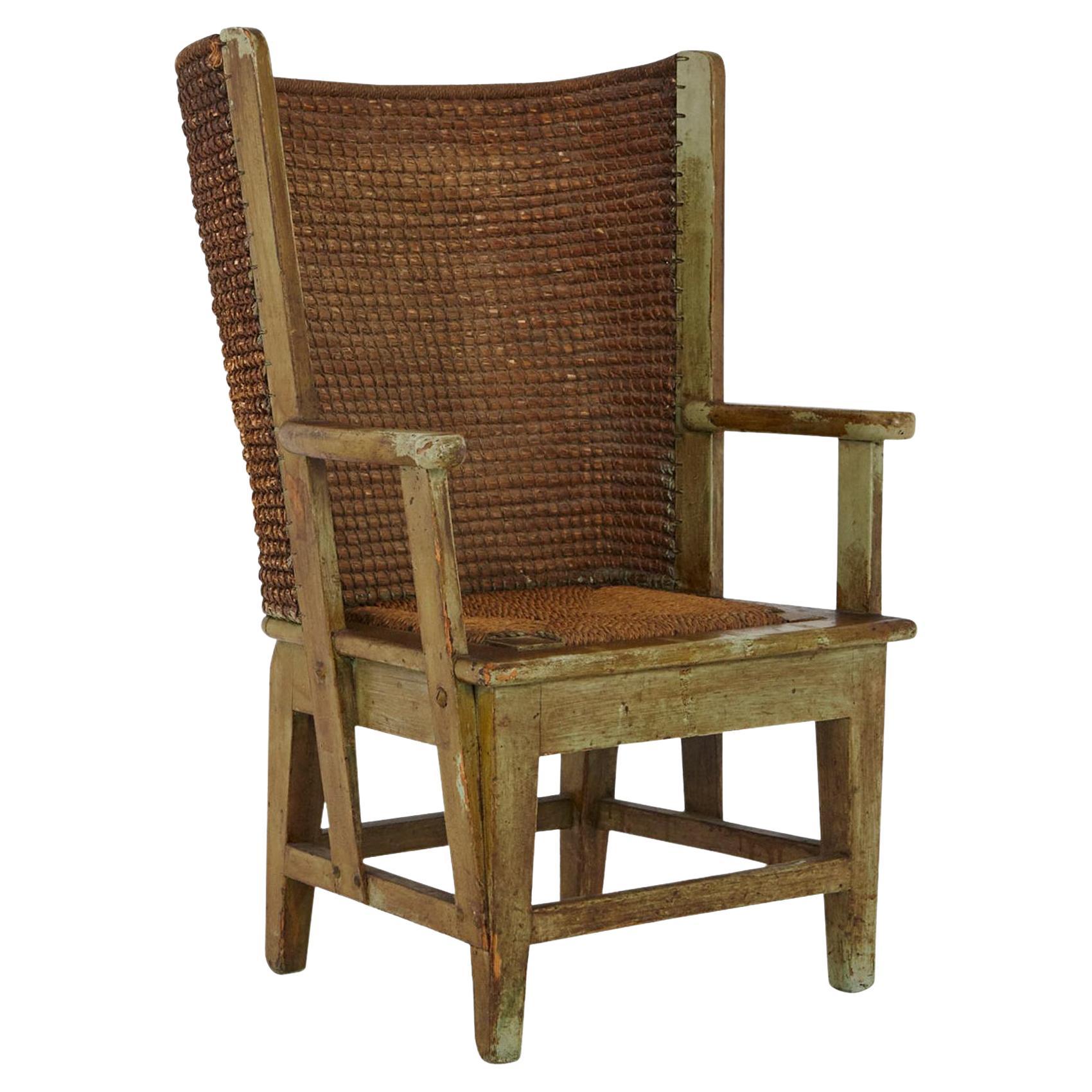 Child's Orkney Chair with Hand Woven Straw Back, Scotland, 19th Century For Sale