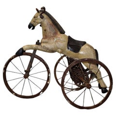 Antique Child's Painted Wood Horse Tricycle