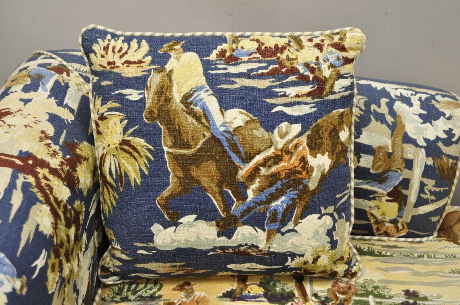 Fabric Childs Size Custom Made Cowboy Horse and Rider Upholstered Small Chaise Lounge For Sale
