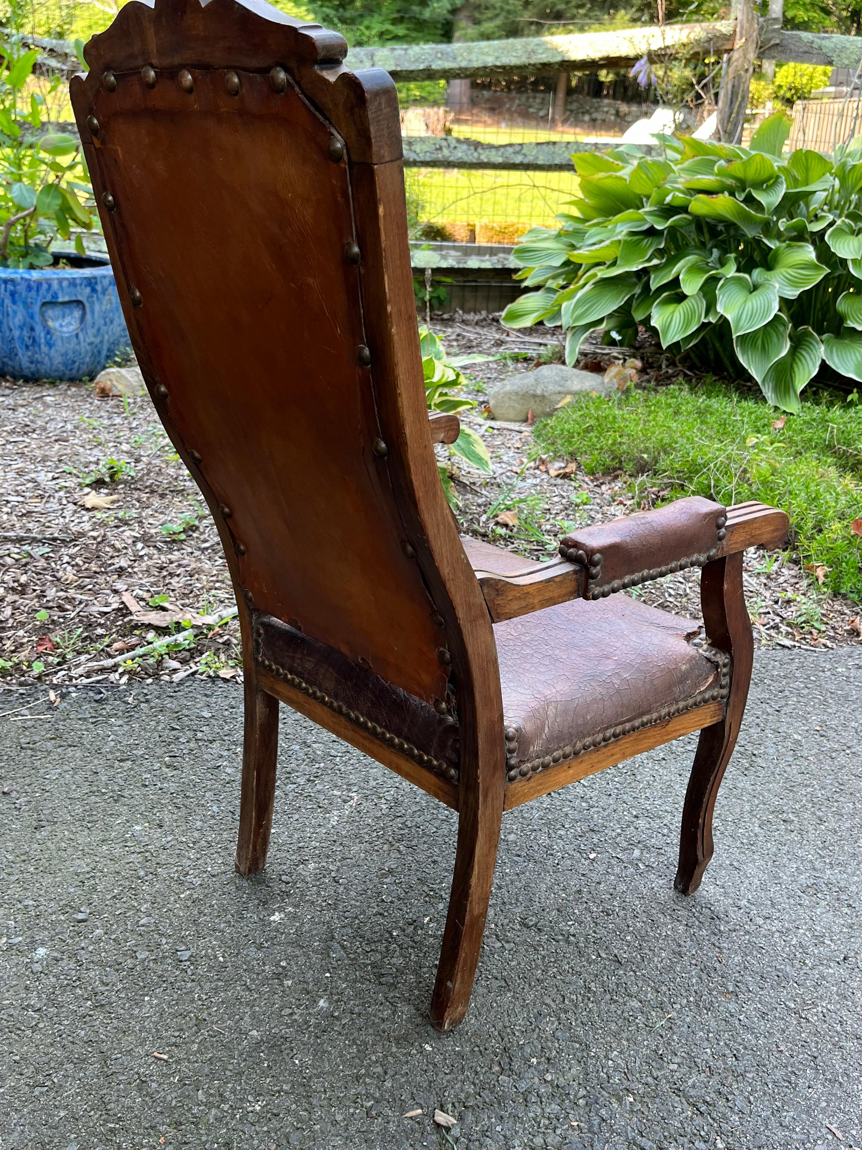 Leather Child’s Size “Voltaire” Chair, 19th Century French For Sale